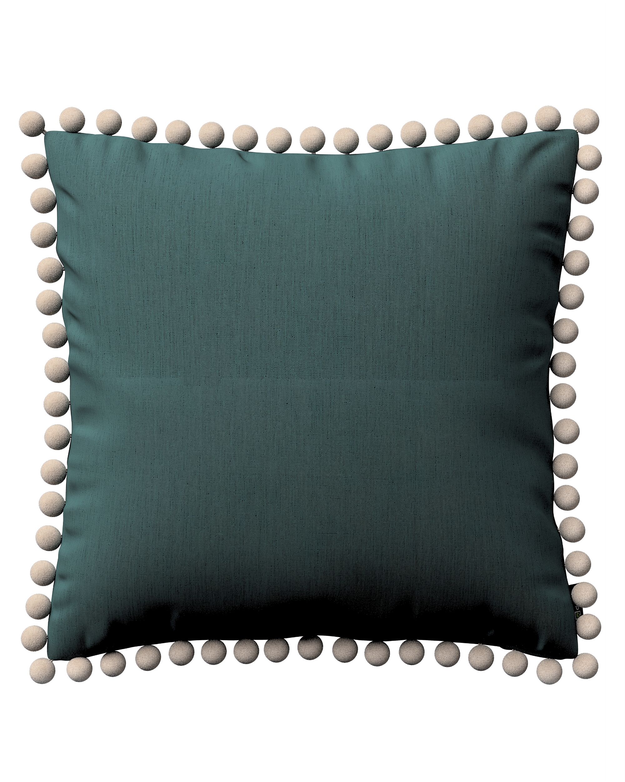 Daisy cushion covers with pom poms colour green fabric semi-sheer, structured