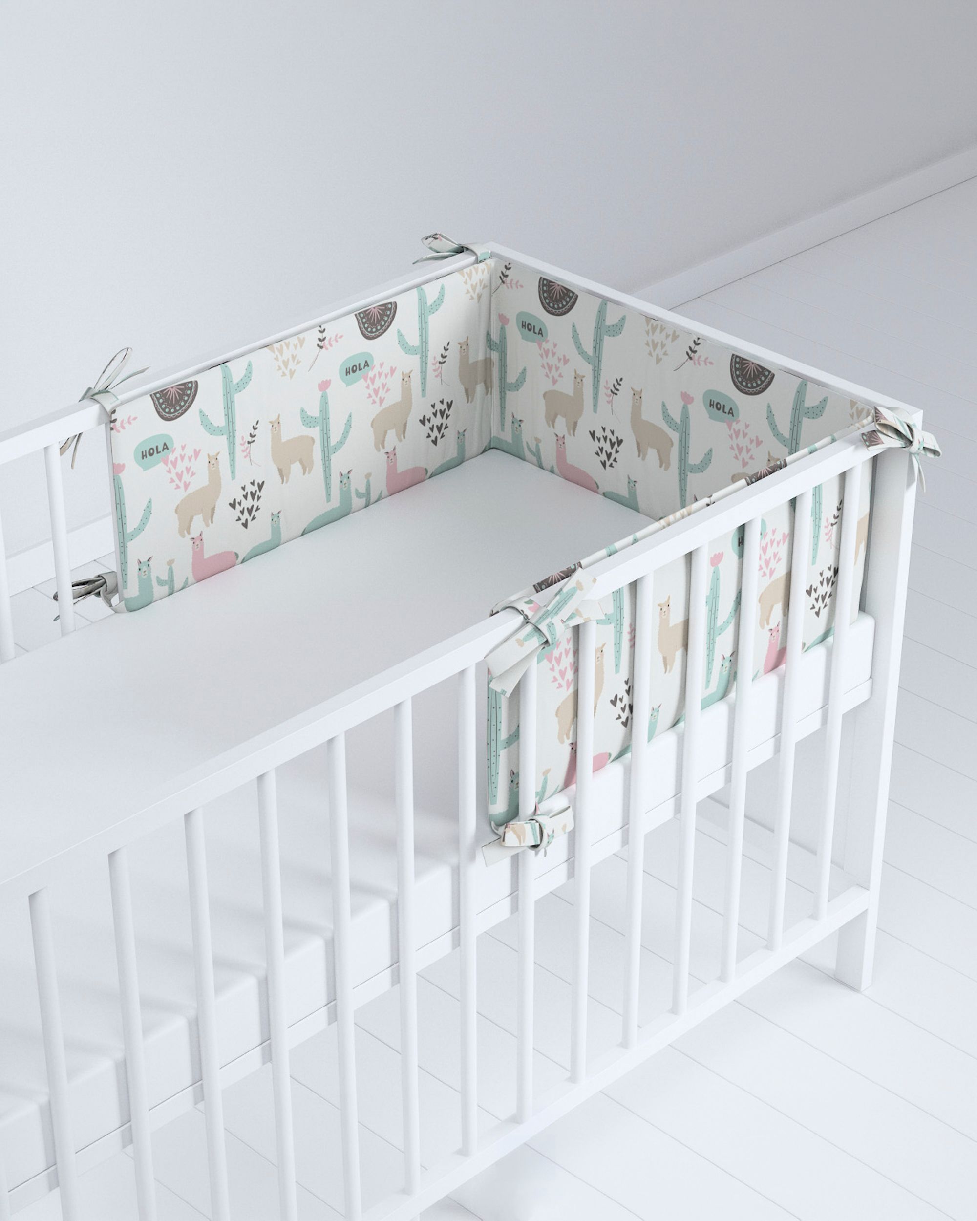 Crib bumper colour green fabric patterned (hover)