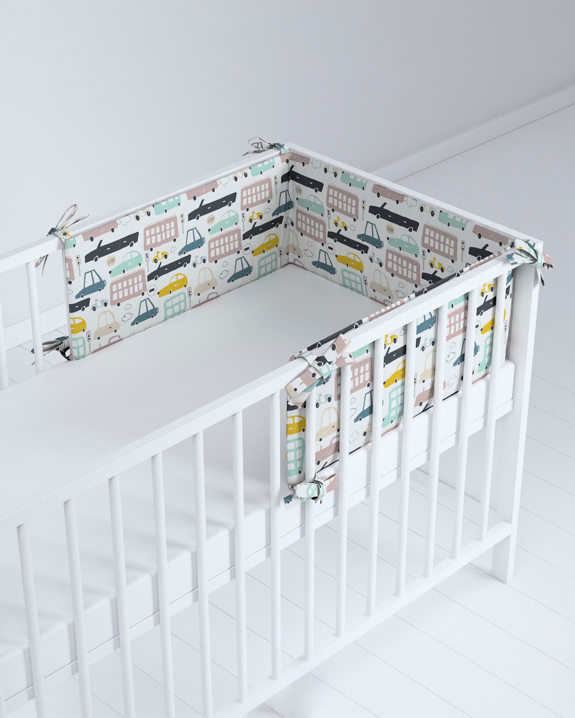 Crib bumper colour beige fabric patterned (hover)
