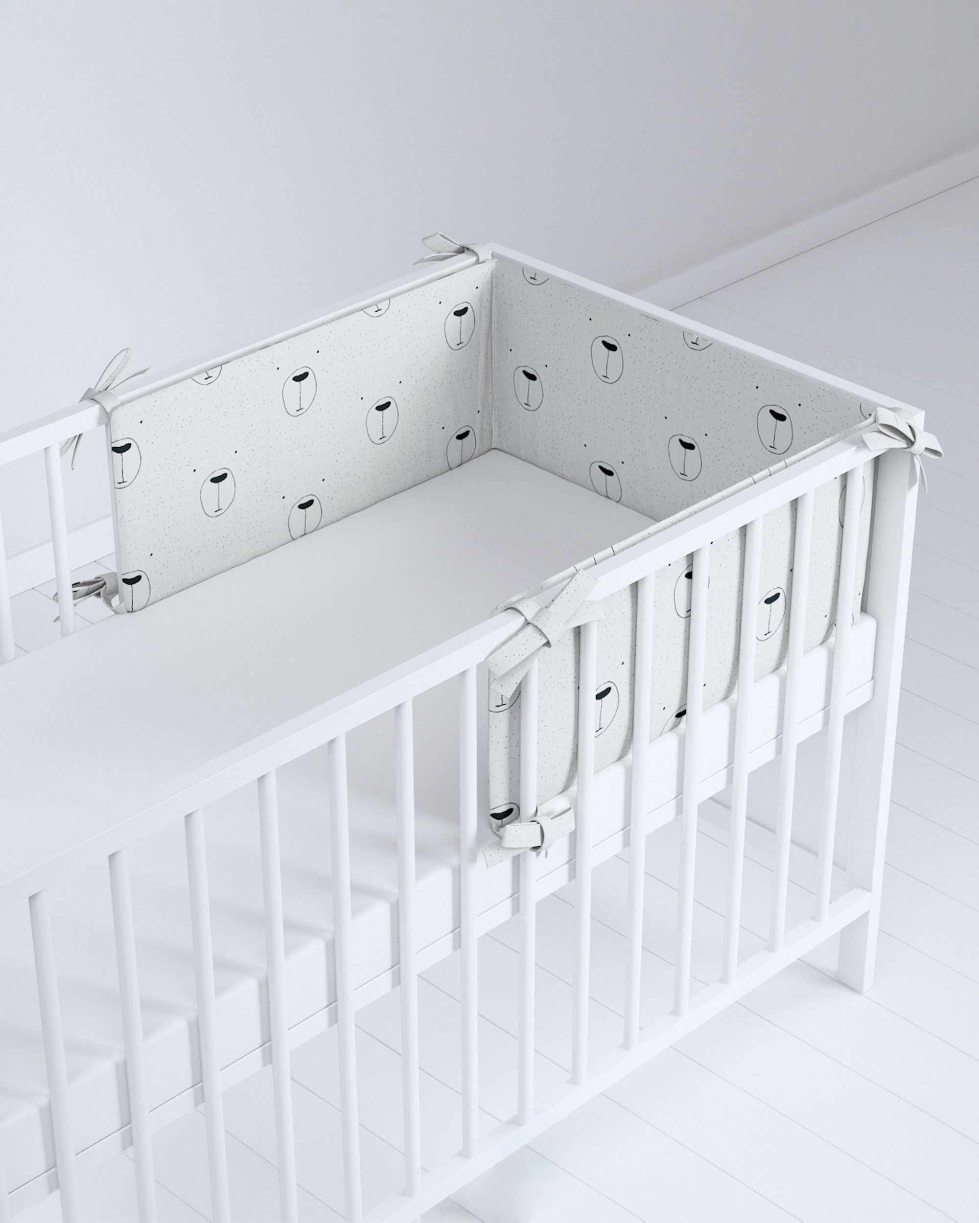 Crib bumper colour white fabric patterned (hover)