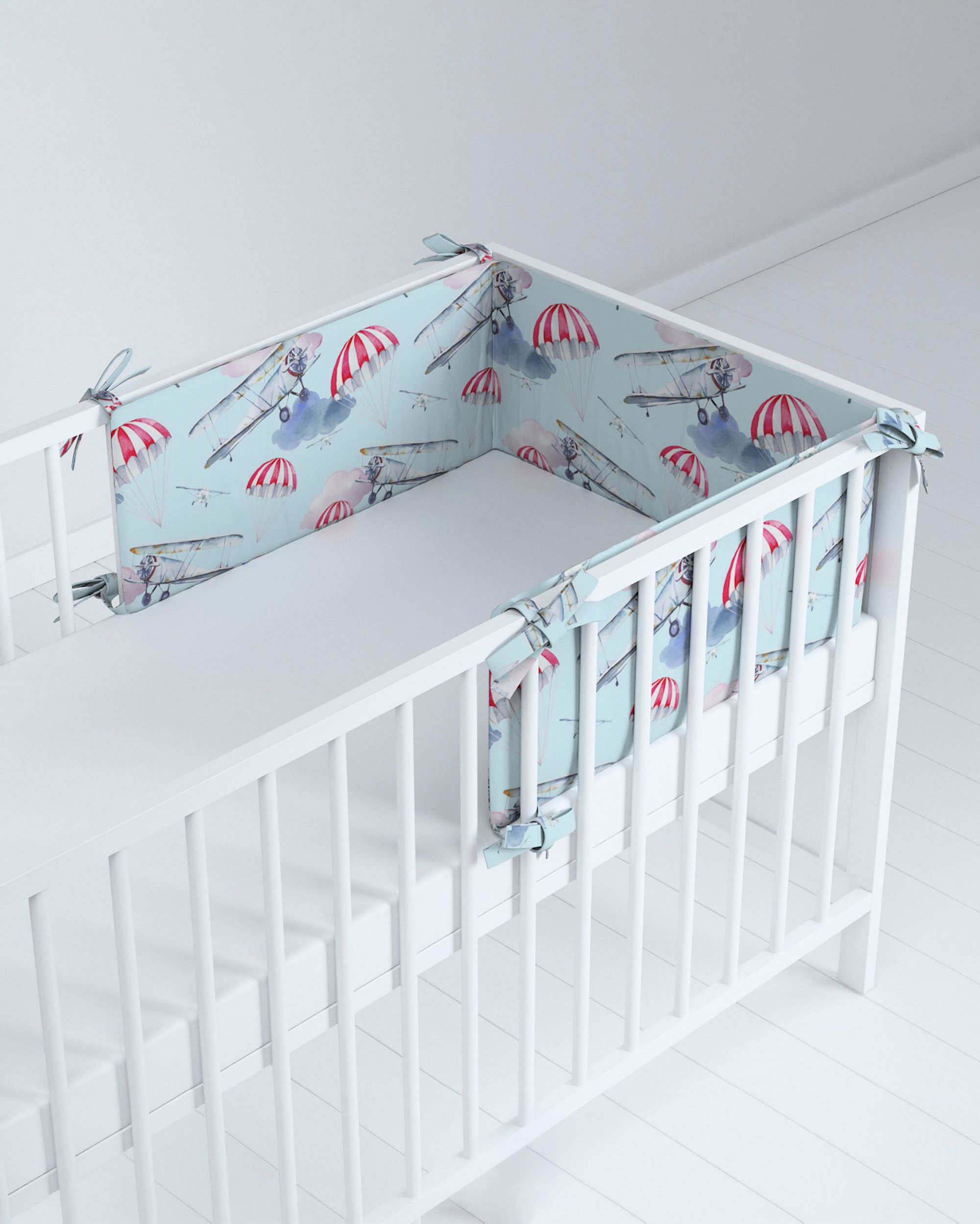 Crib bumper colour blue fabric patterned (hover)