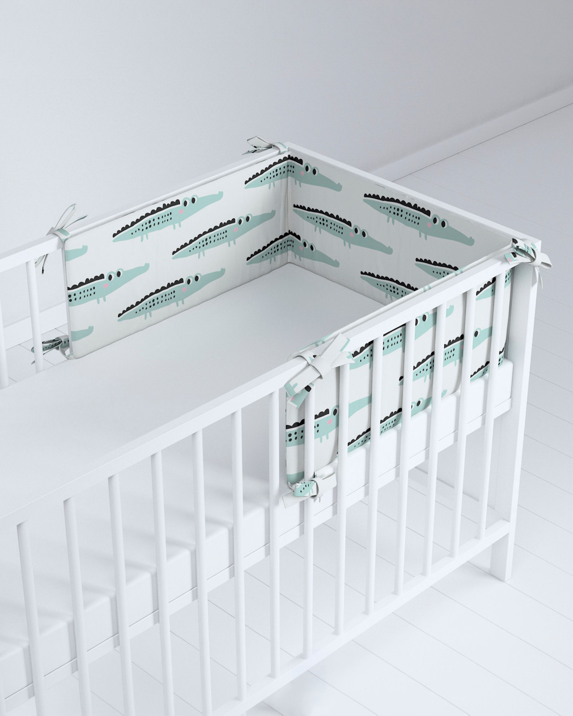Crib bumper colour green fabric patterned (hover)