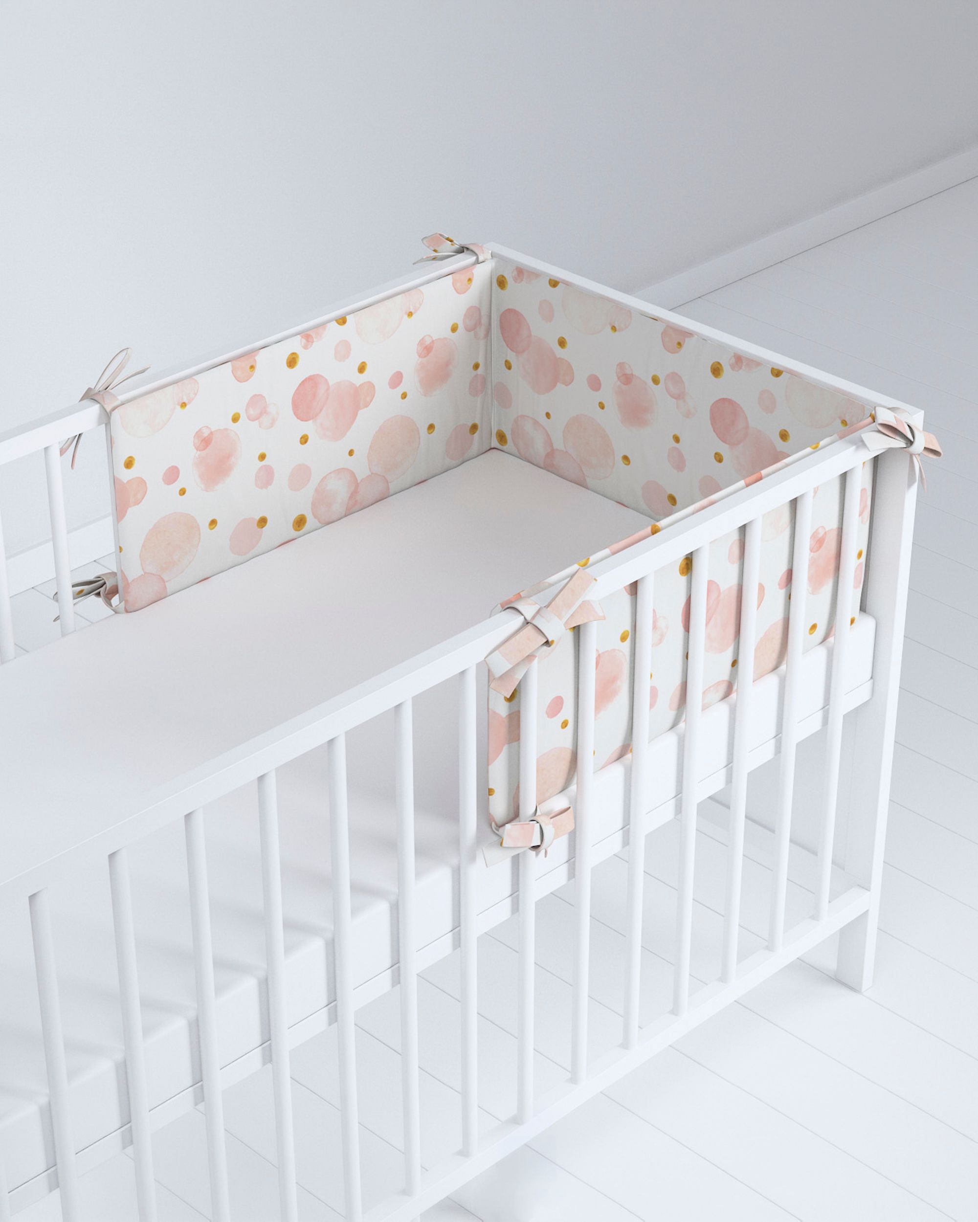 Crib bumper colour pink fabric patterned (hover)