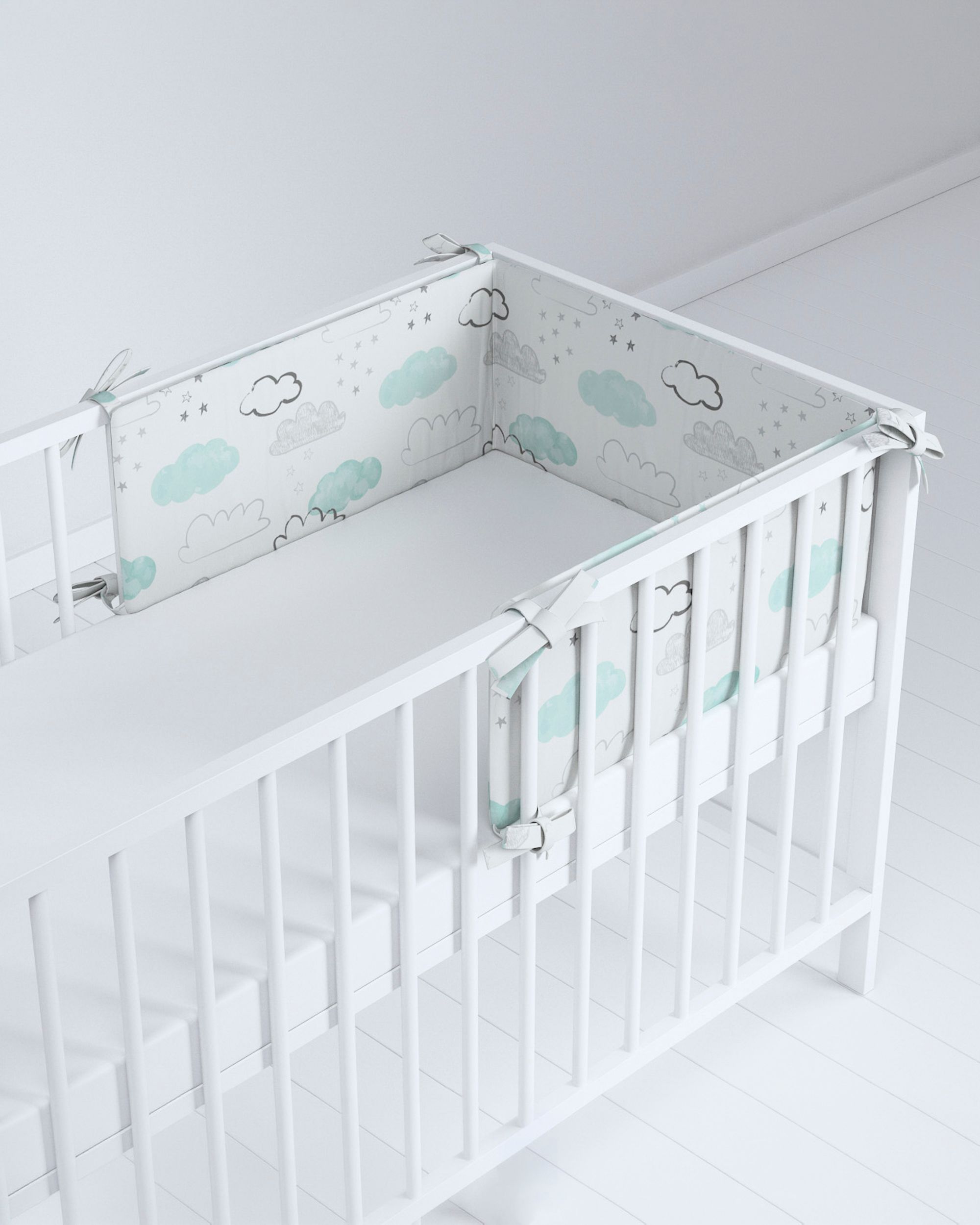Crib bumper colour white fabric patterned (hover)