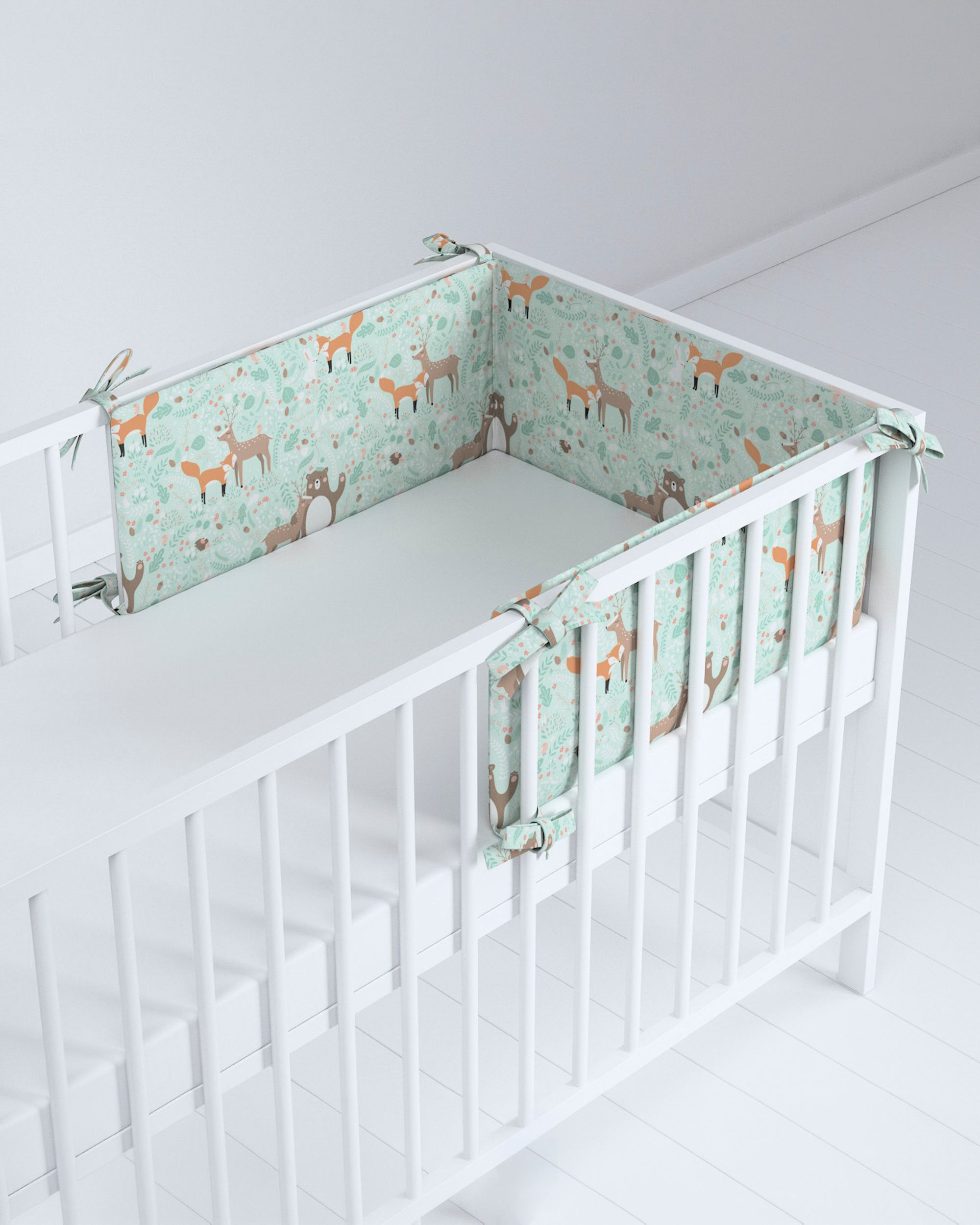 Crib bumper colour green fabric patterned (hover)