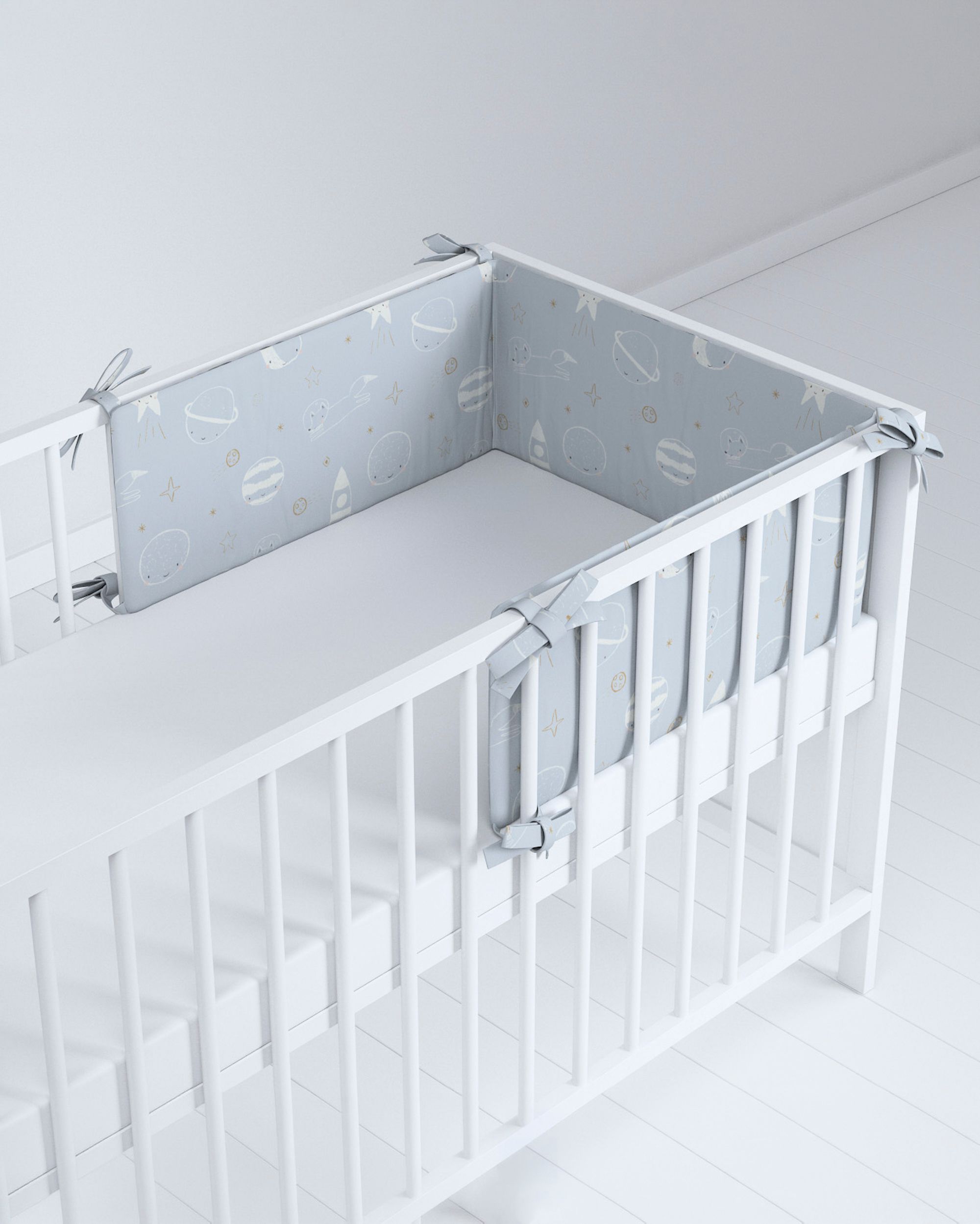 Crib bumper colour blue fabric patterned (hover)