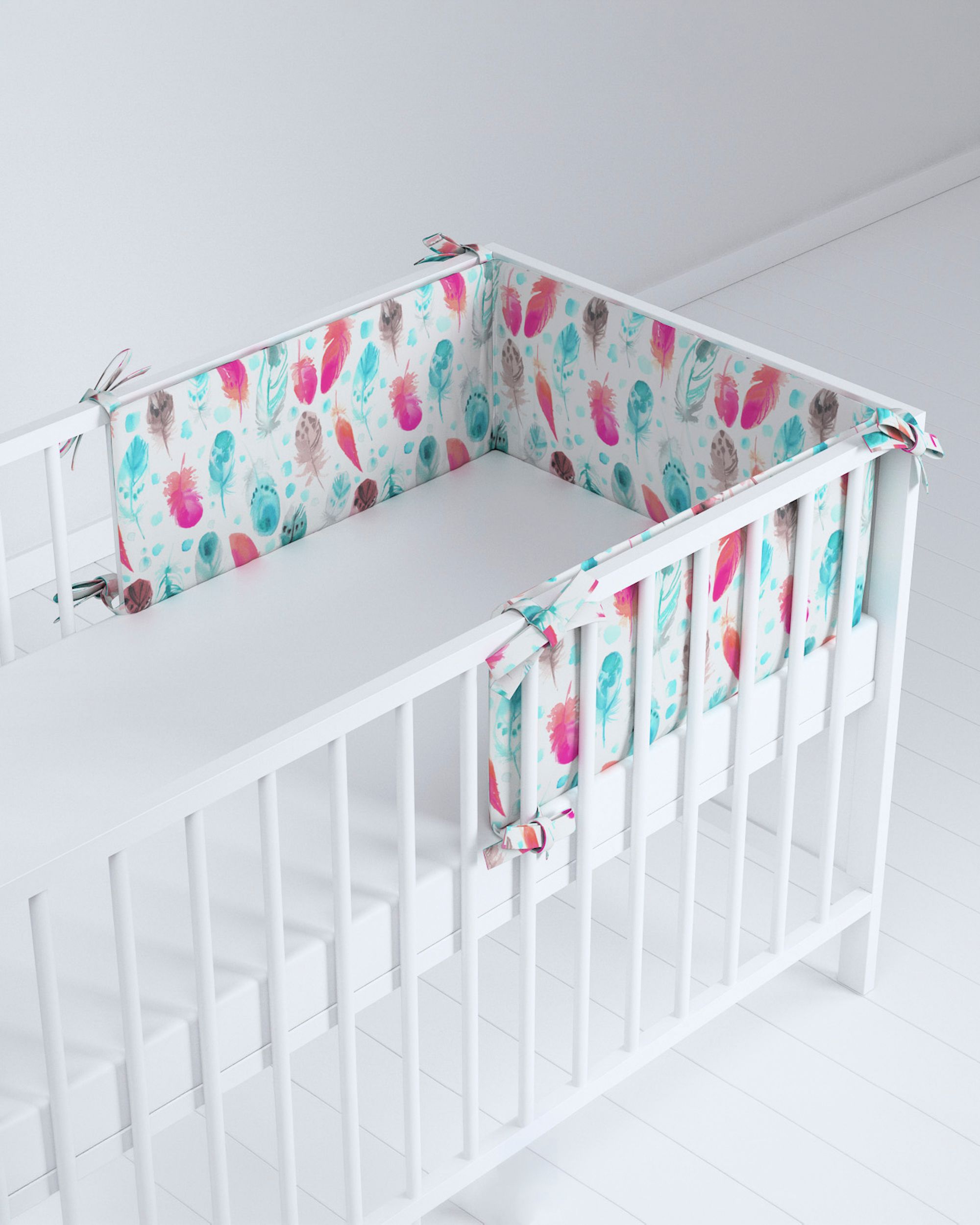 Crib bumper colour blue fabric patterned (hover)