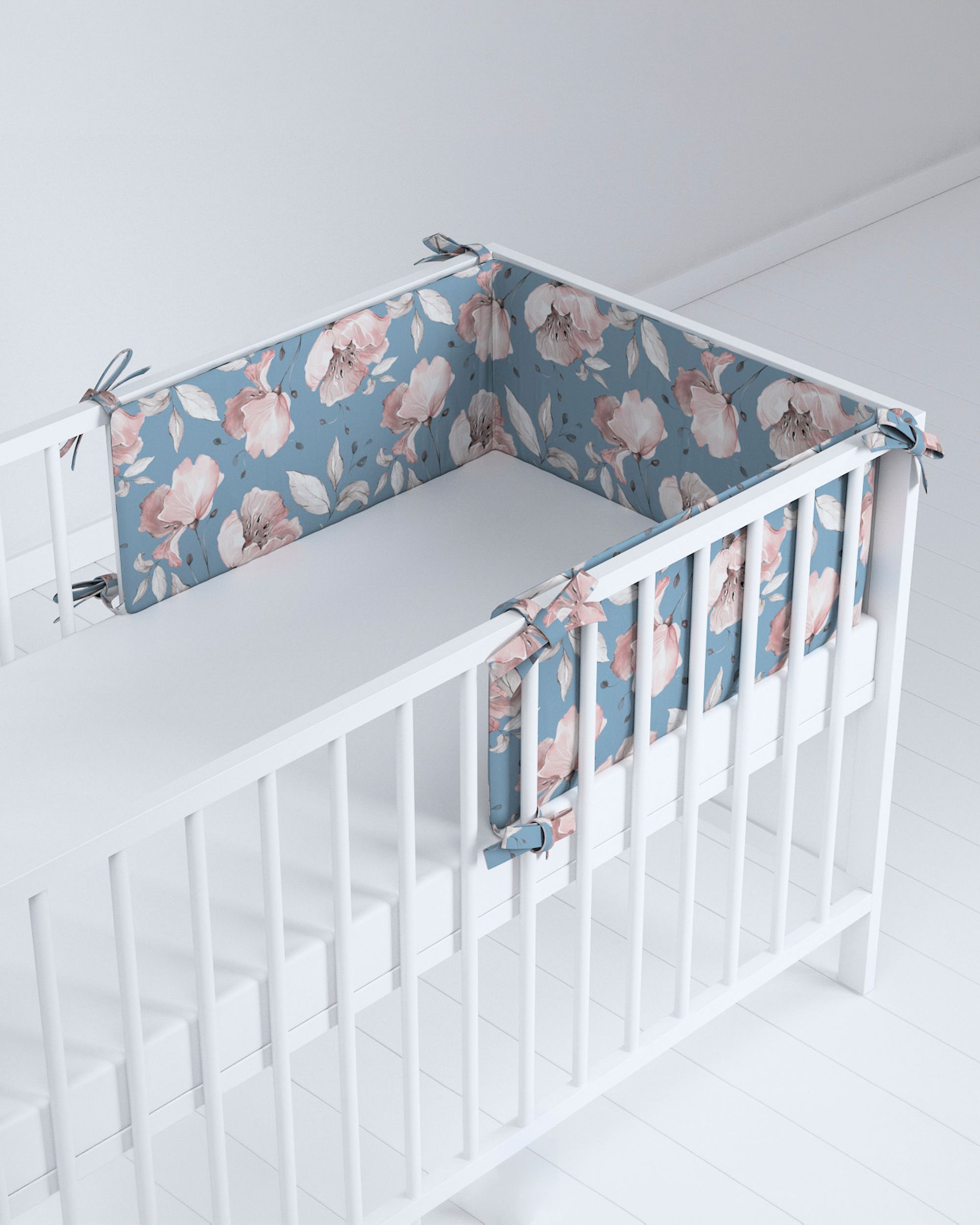 Crib bumper colour blue fabric patterned (hover)