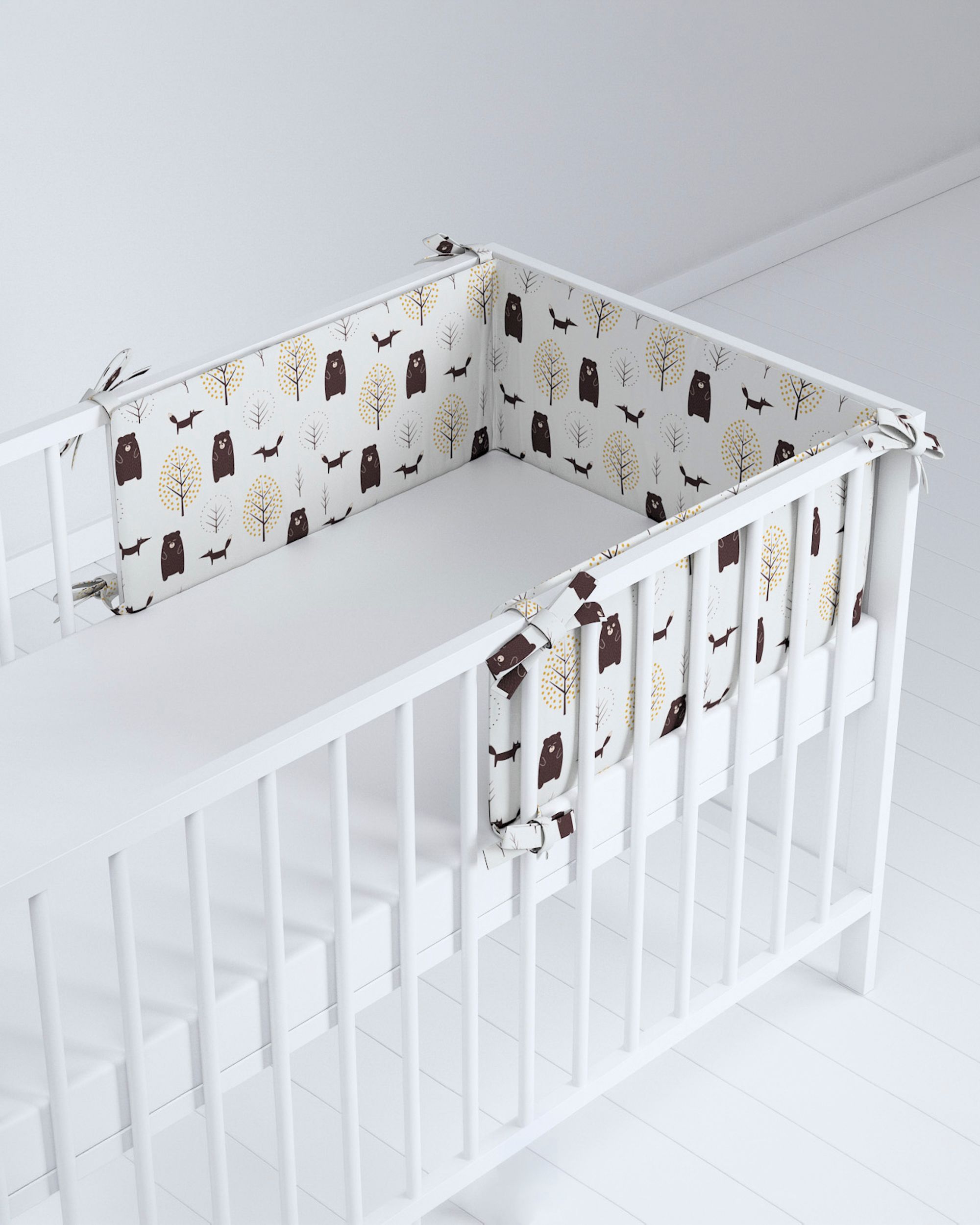 Crib bumper colour brown fabric patterned (hover)