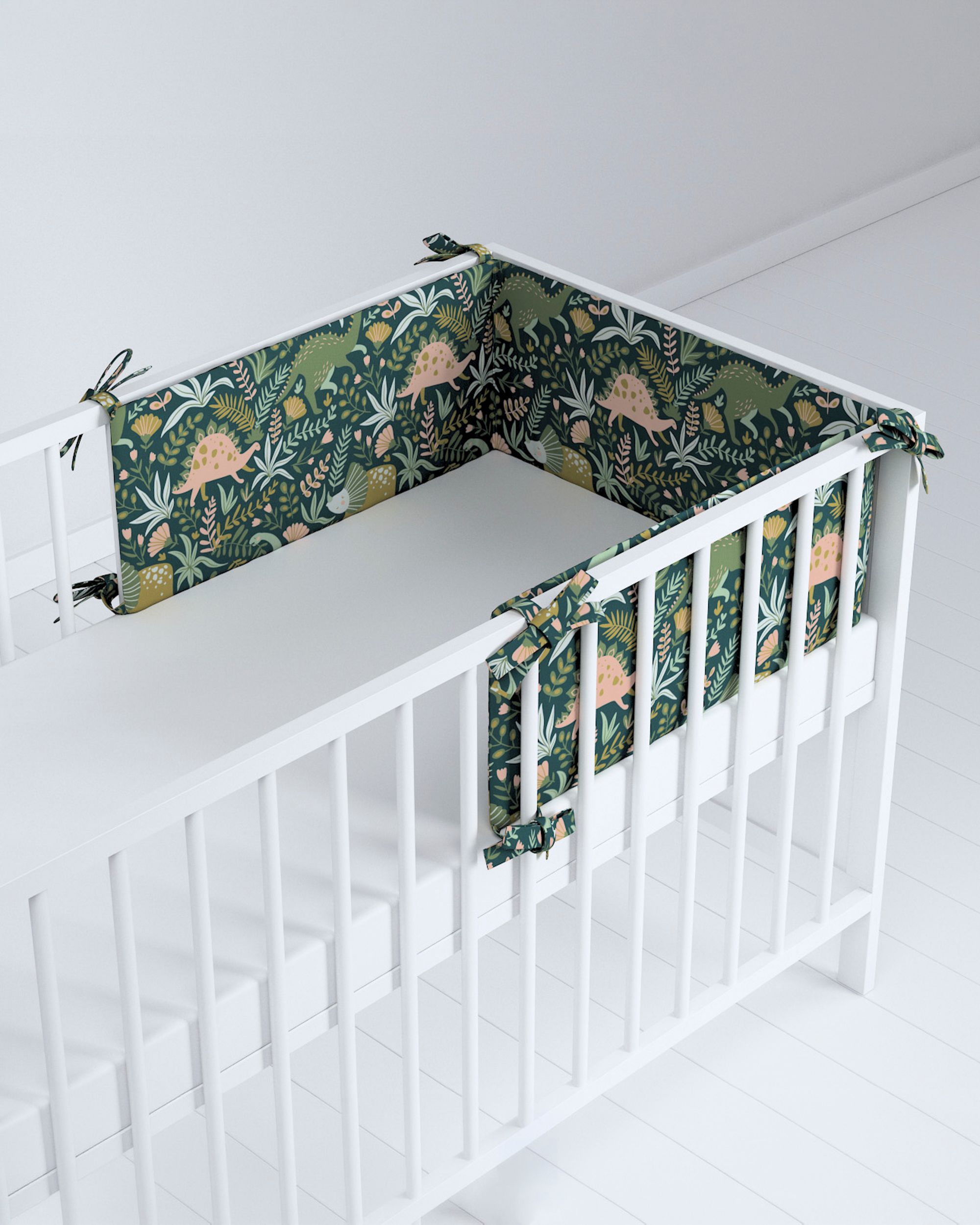 Crib bumper colour green fabric patterned (hover)