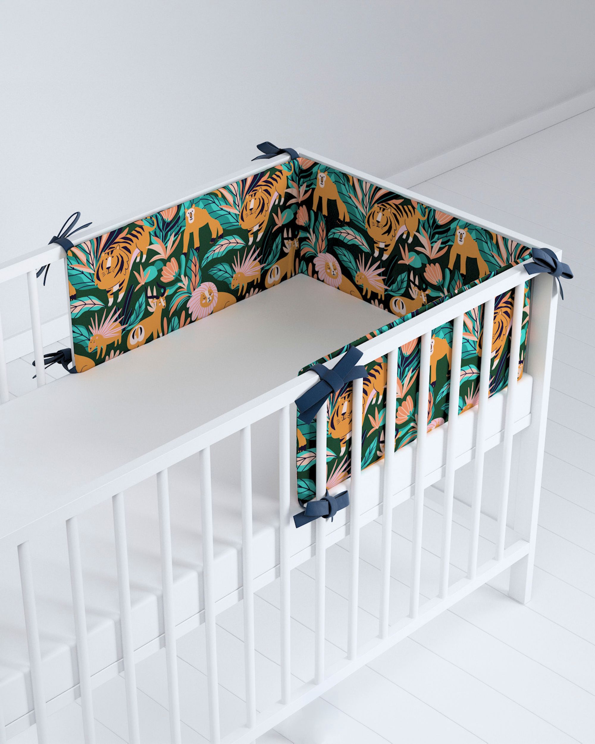 Crib bumper colour beige fabric patterned (hover)
