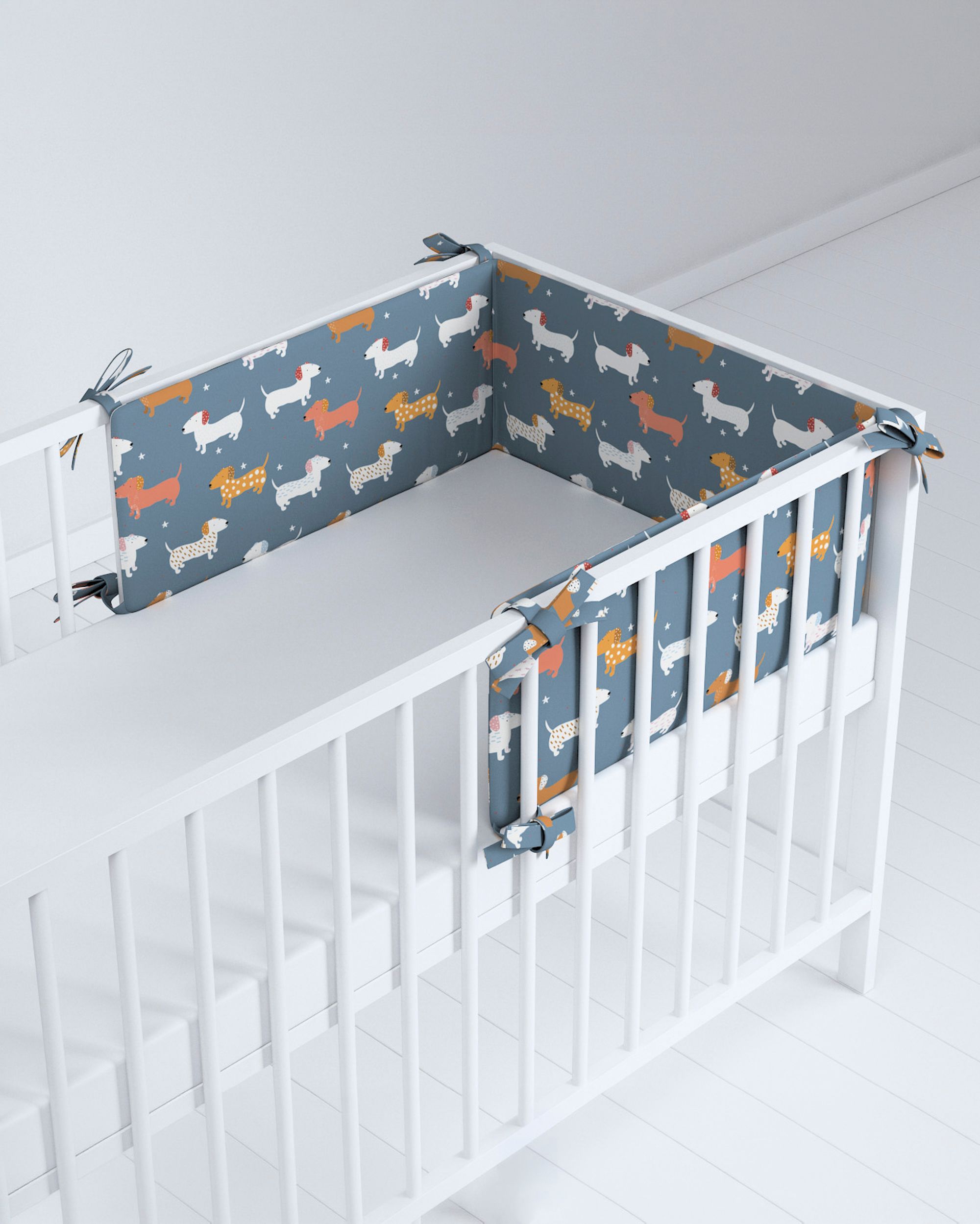 Crib bumper colour blue fabric patterned (hover)