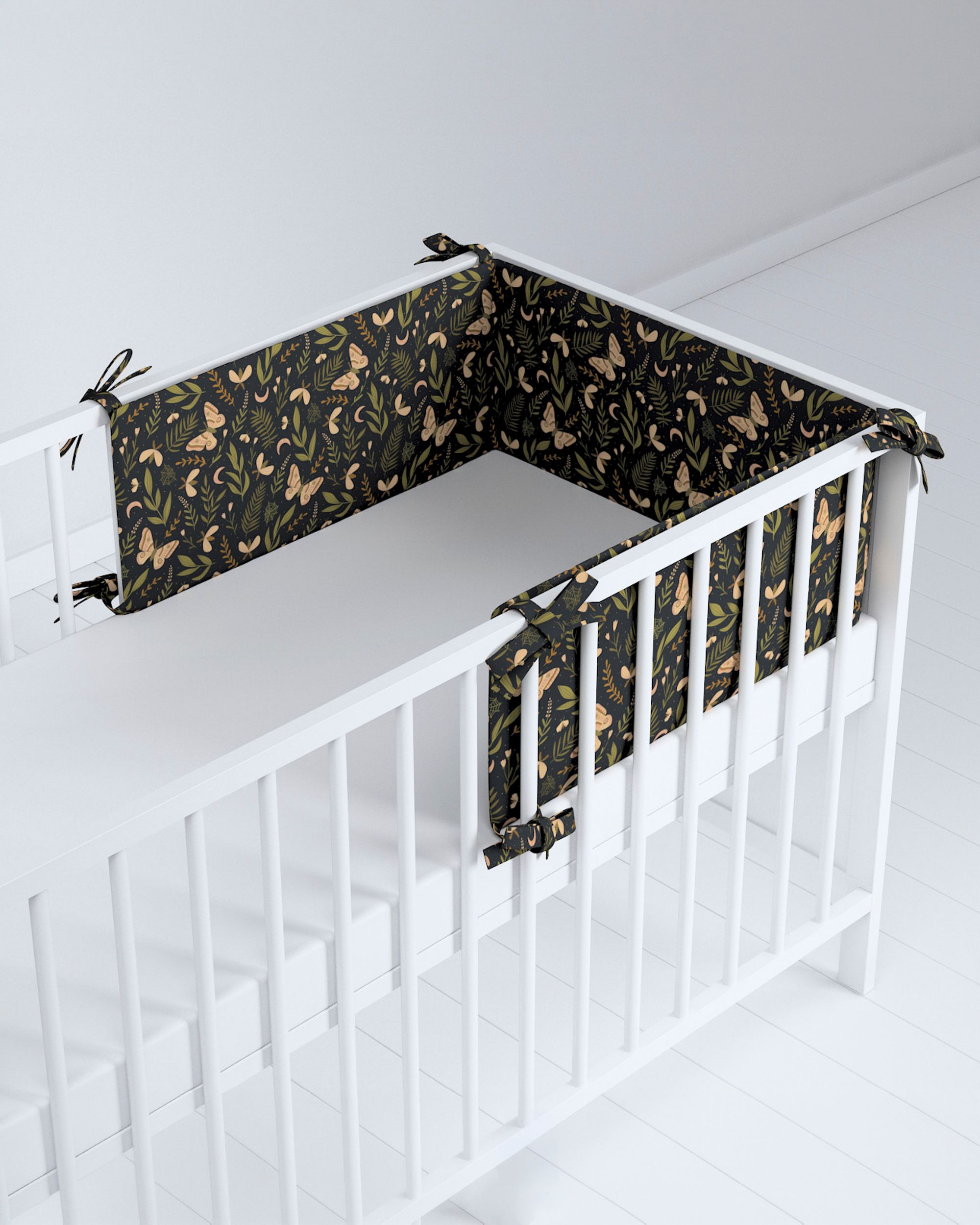 Crib bumper colour black fabric patterned (hover)