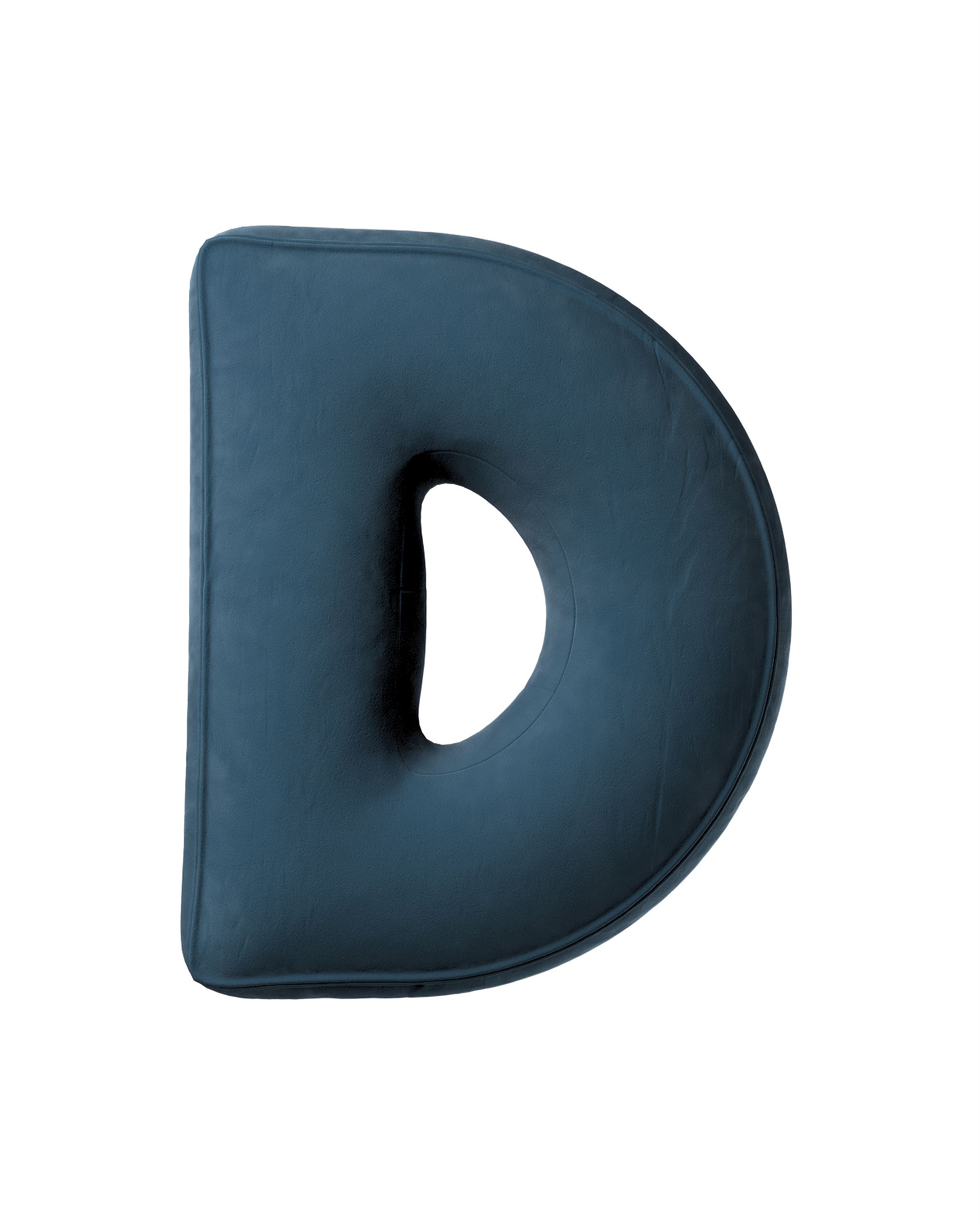 Letter pillow D colour blue fabric gloss, velvet