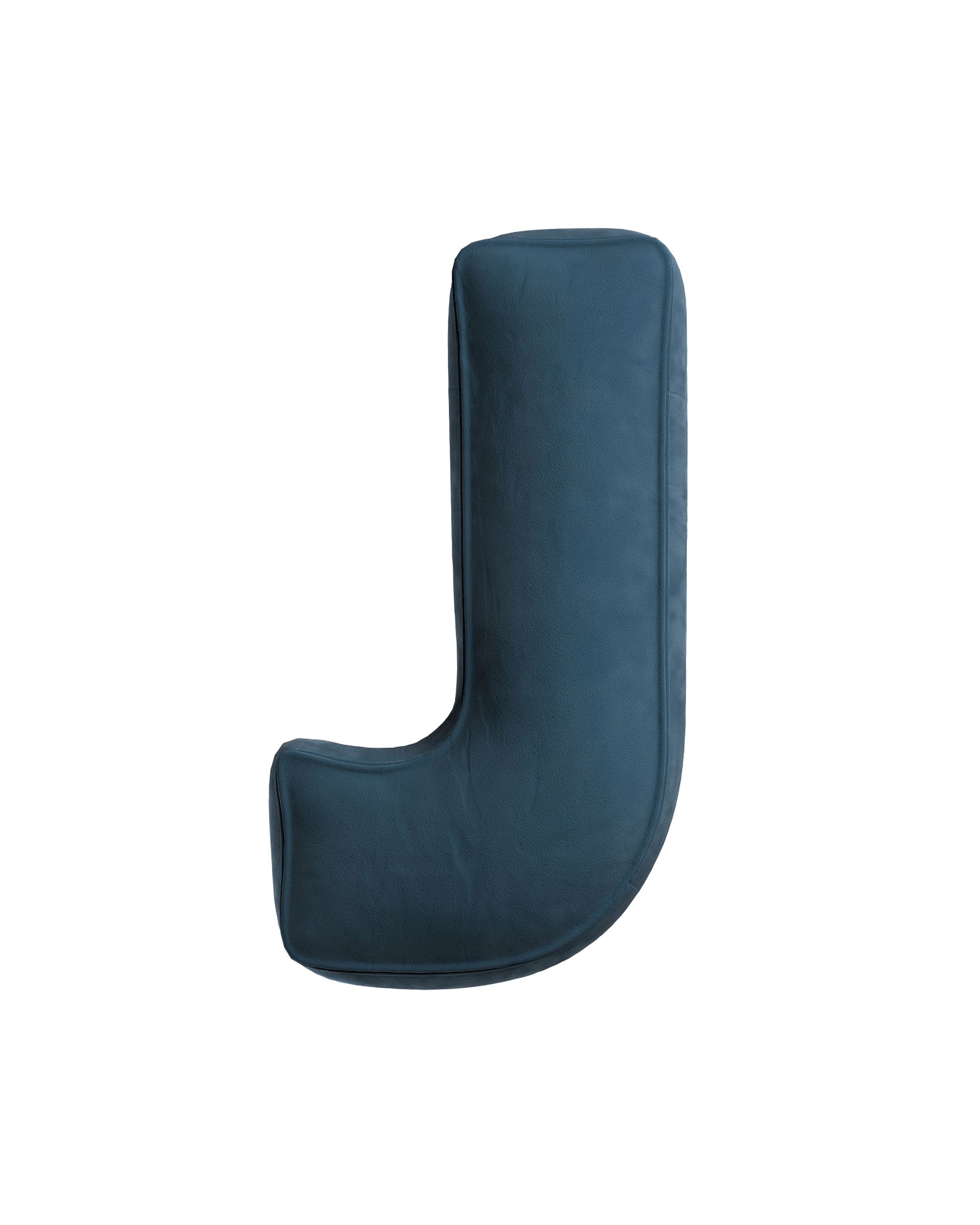 Letter pillow J colour blue fabric gloss, velvet