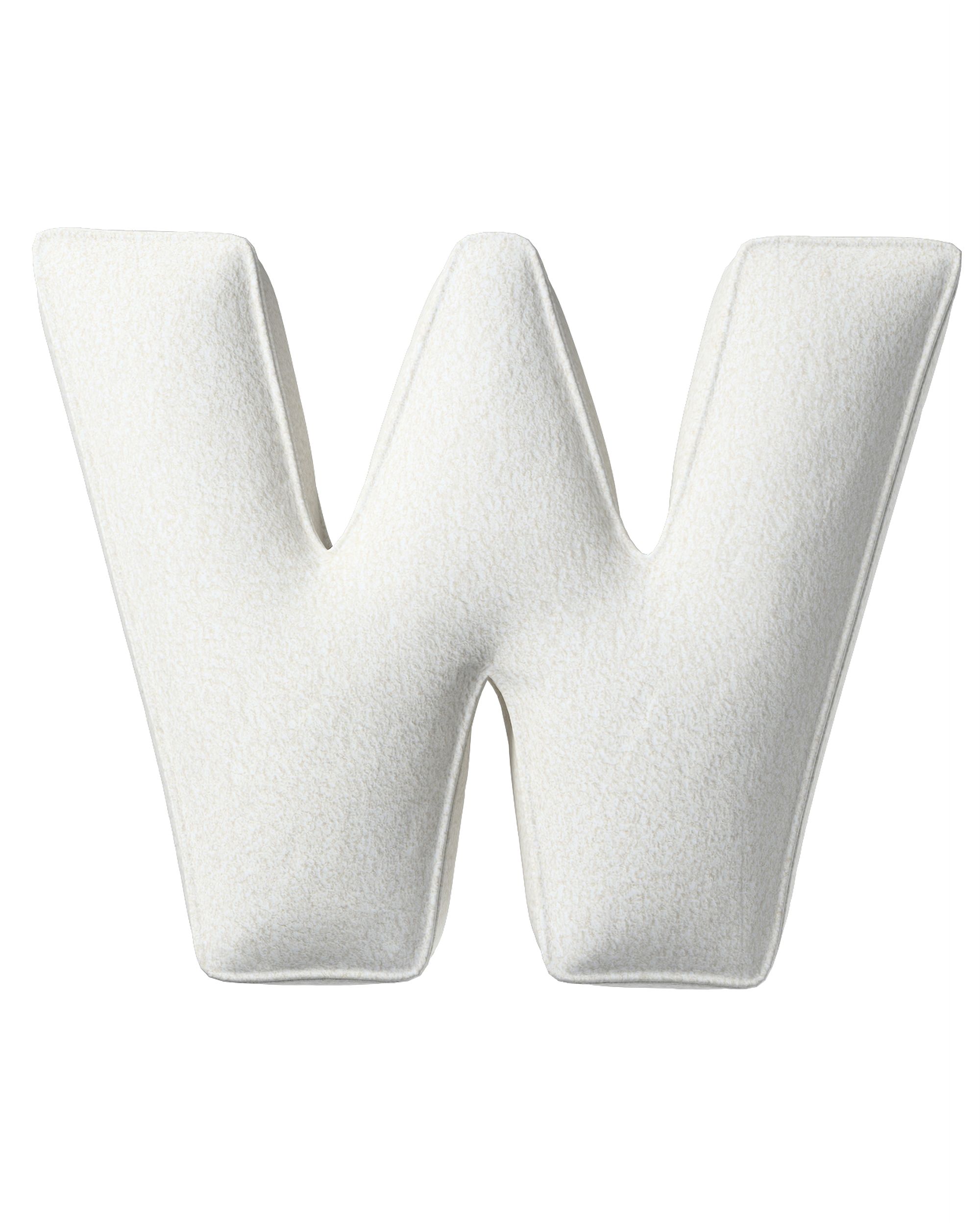 Letter pillow W colour white fabric structured