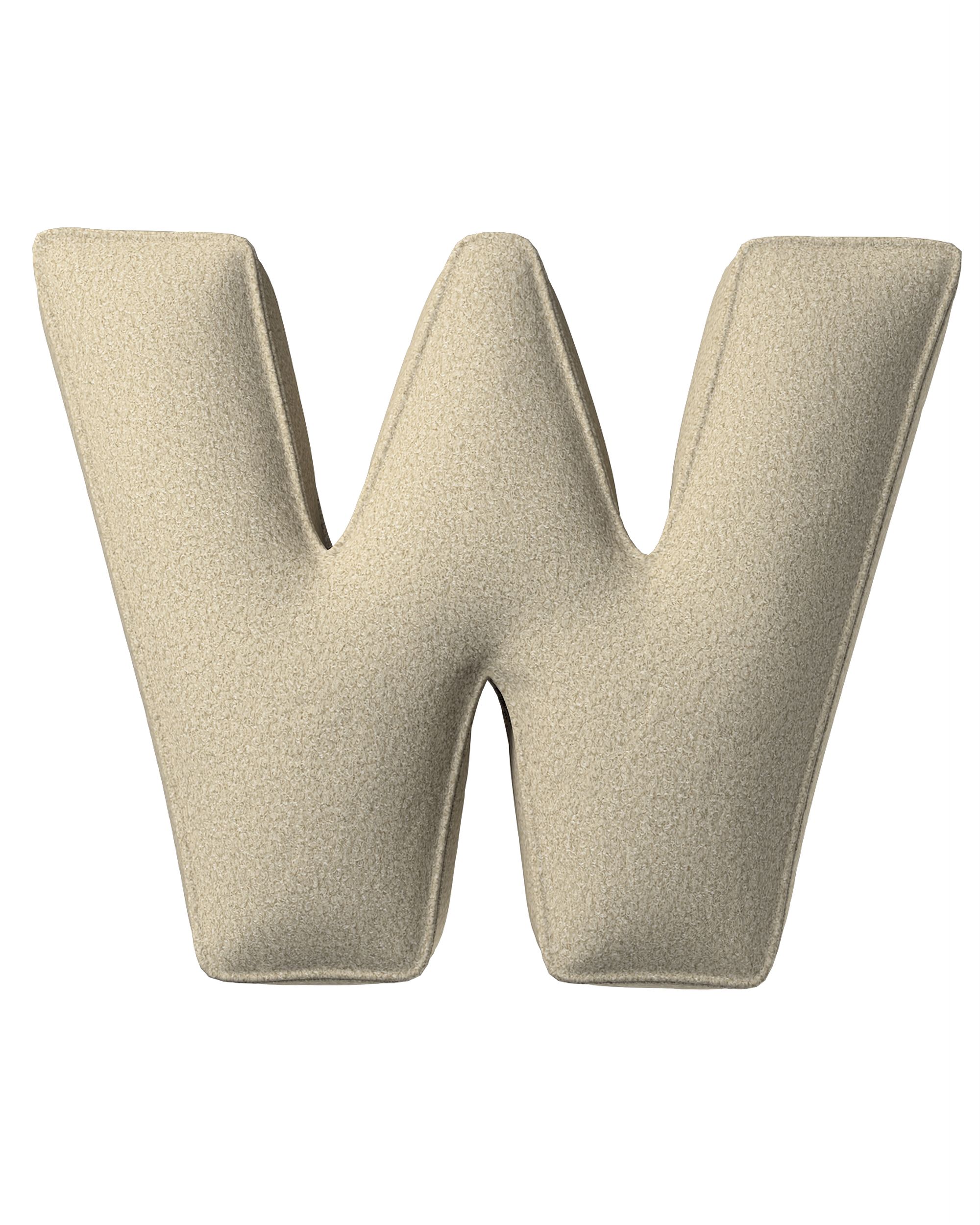 Letter pillow W colour beige fabric structured