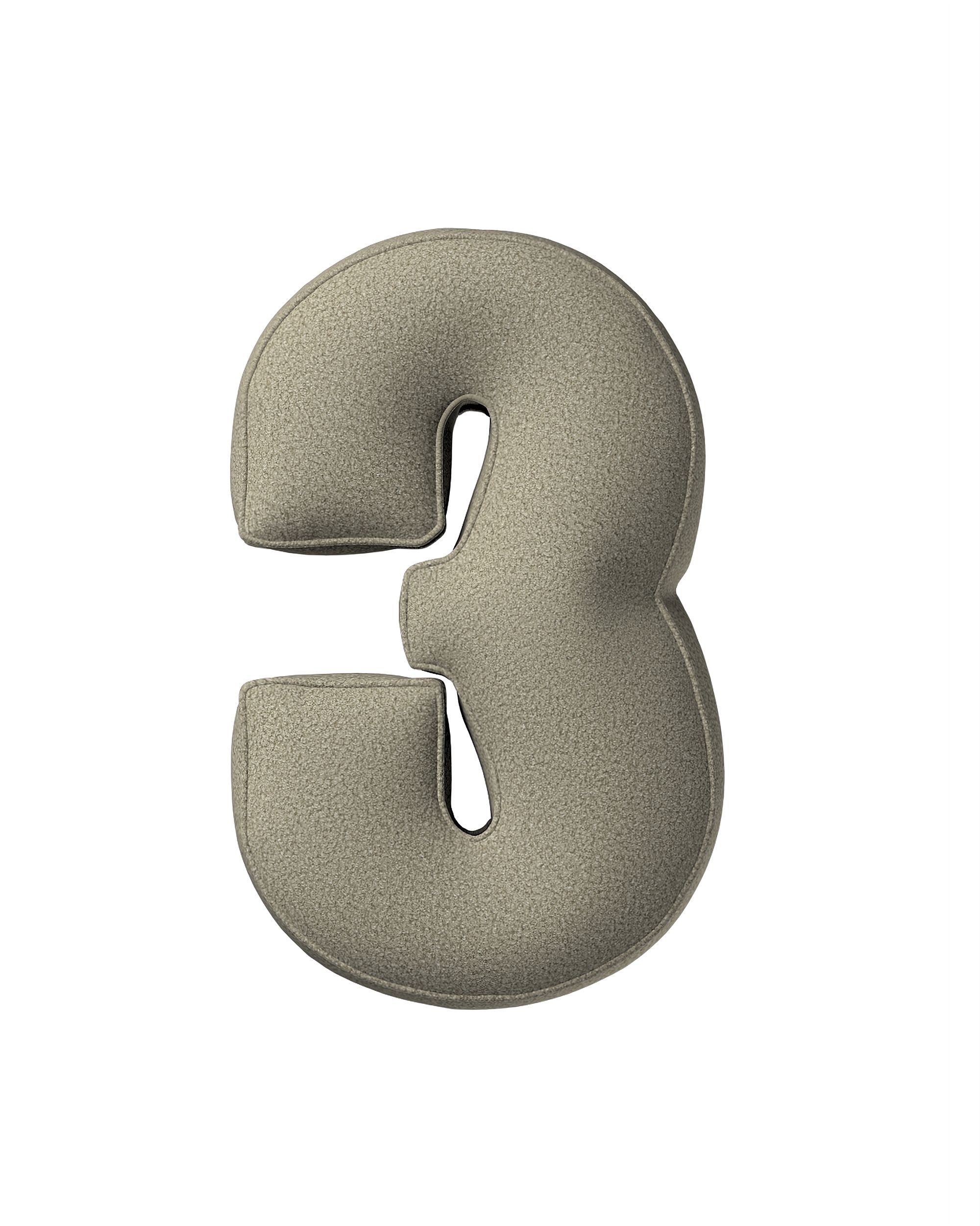 Number pillow 3 colour beige fabric structured