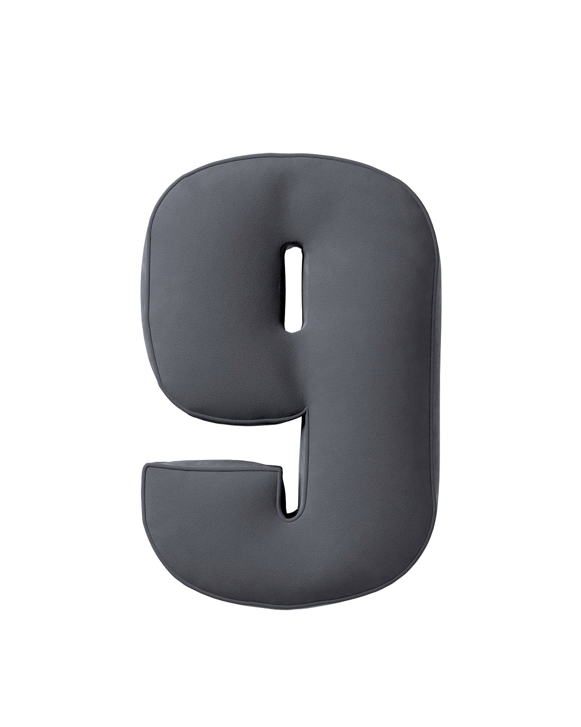Number pillow 9 colour grey fabric gloss, velvet