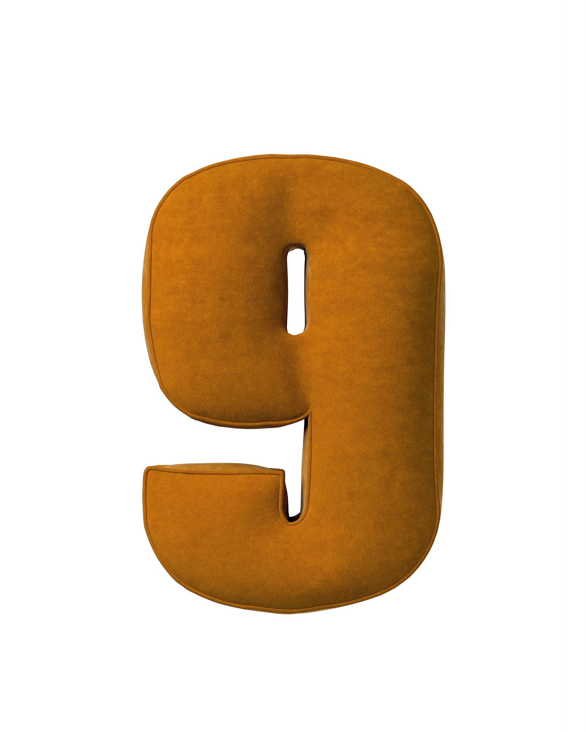 Number pillow 9 colour yellow fabric gloss, velvet