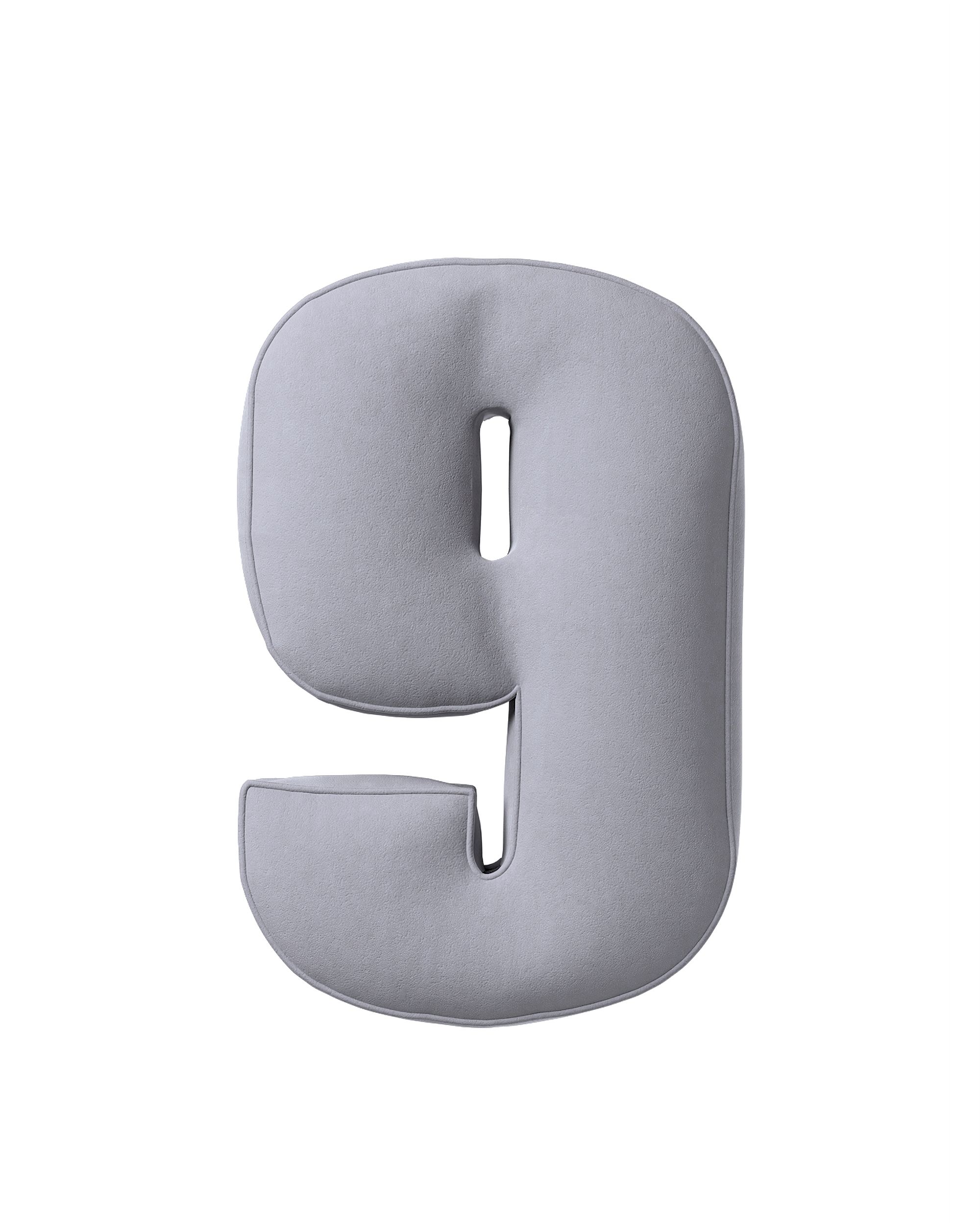 Number pillow 9 colour grey fabric gloss, velvet
