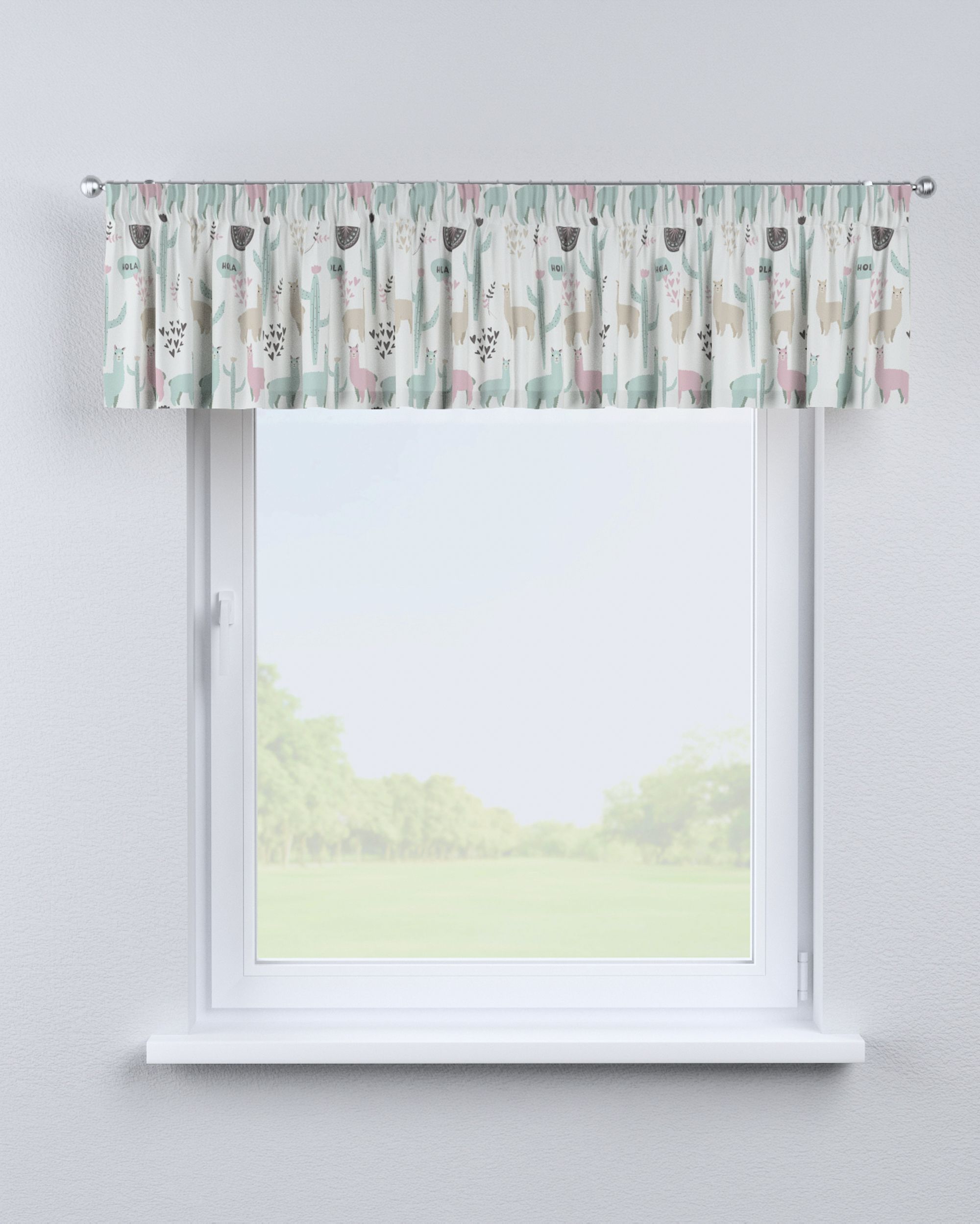 Lambrequin with gathering tape colour green fabric patterned (hover)