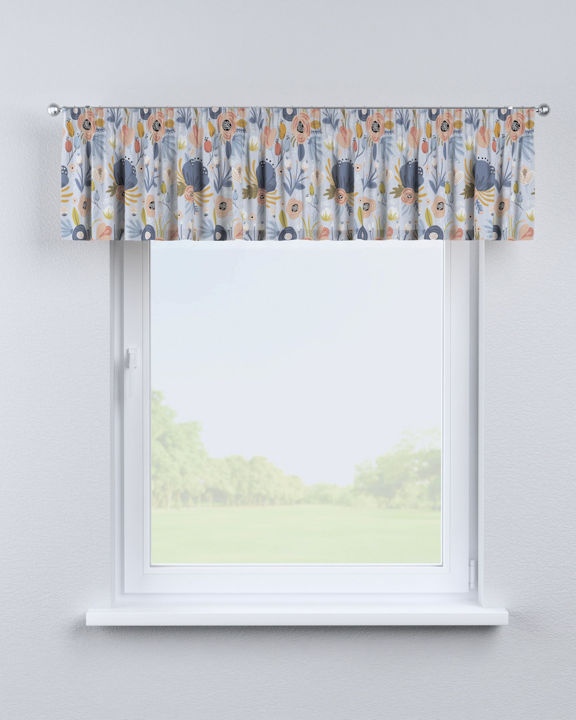 Lambrequin with gathering tape colour blue fabric patterned (hover)
