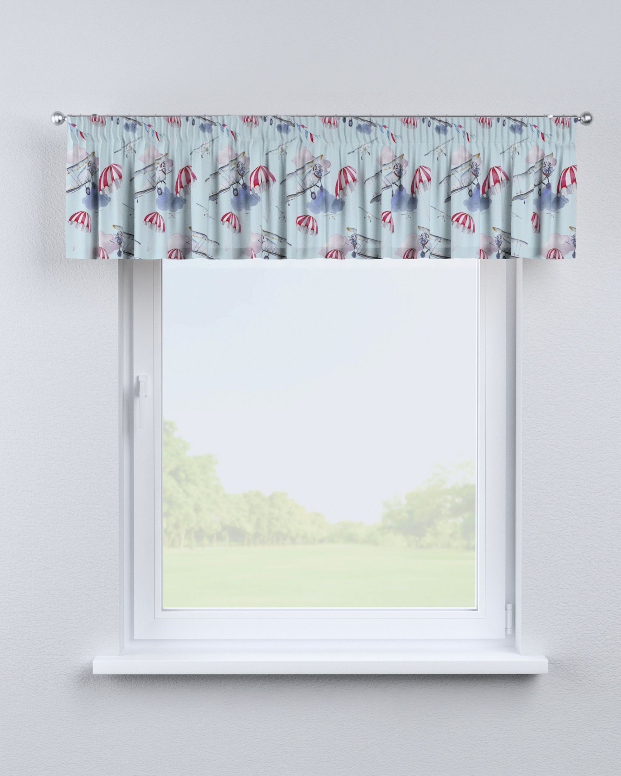 Lambrequin with gathering tape colour blue fabric patterned (hover)