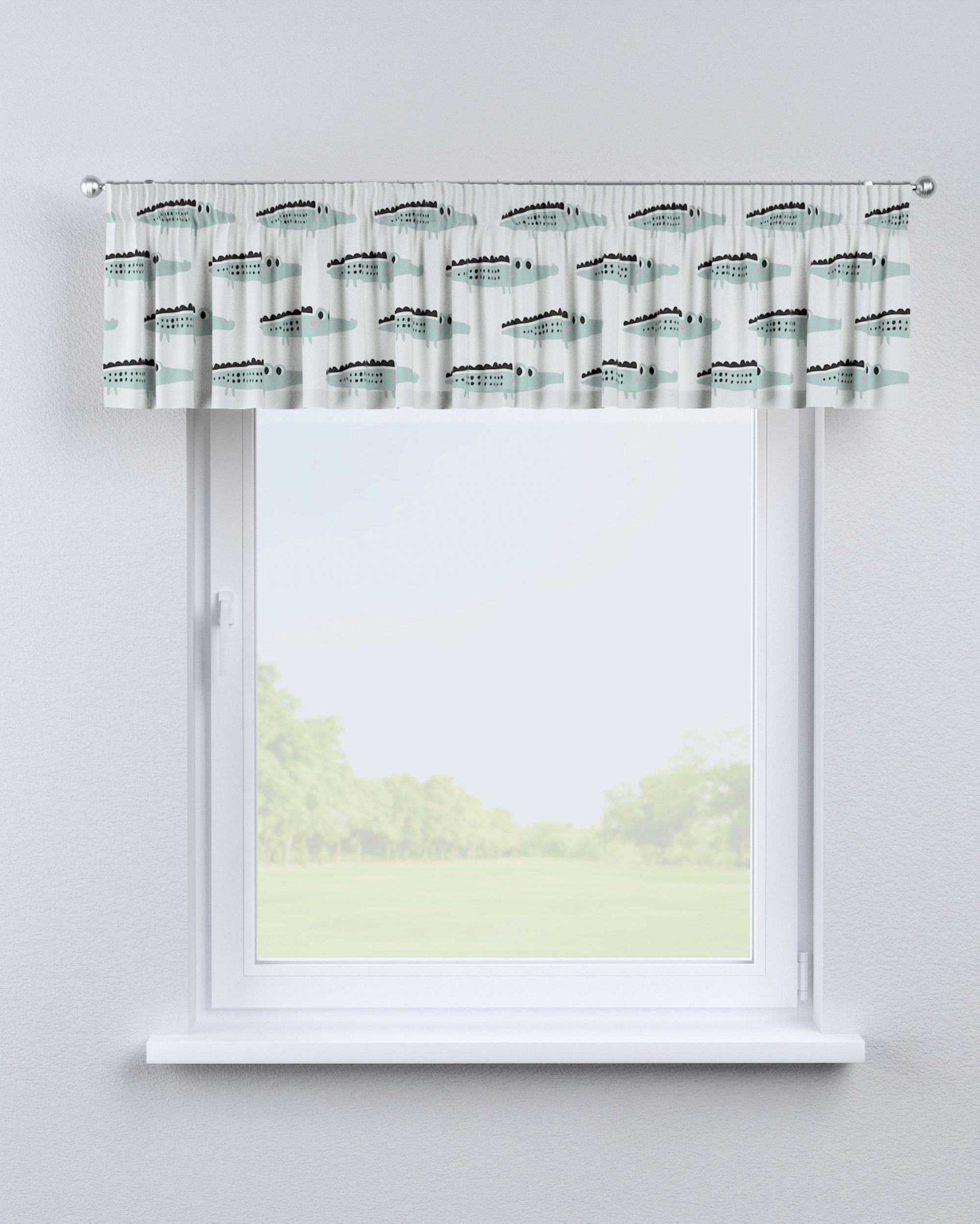 Lambrequin with gathering tape colour green fabric patterned (hover)
