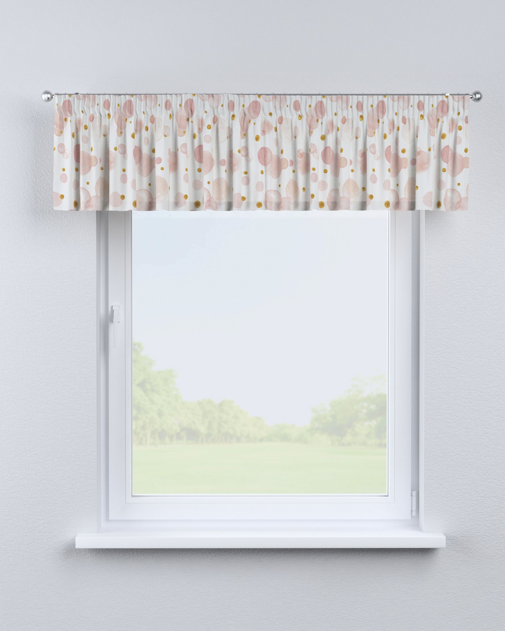 Lambrequin with gathering tape colour pink fabric patterned (hover)