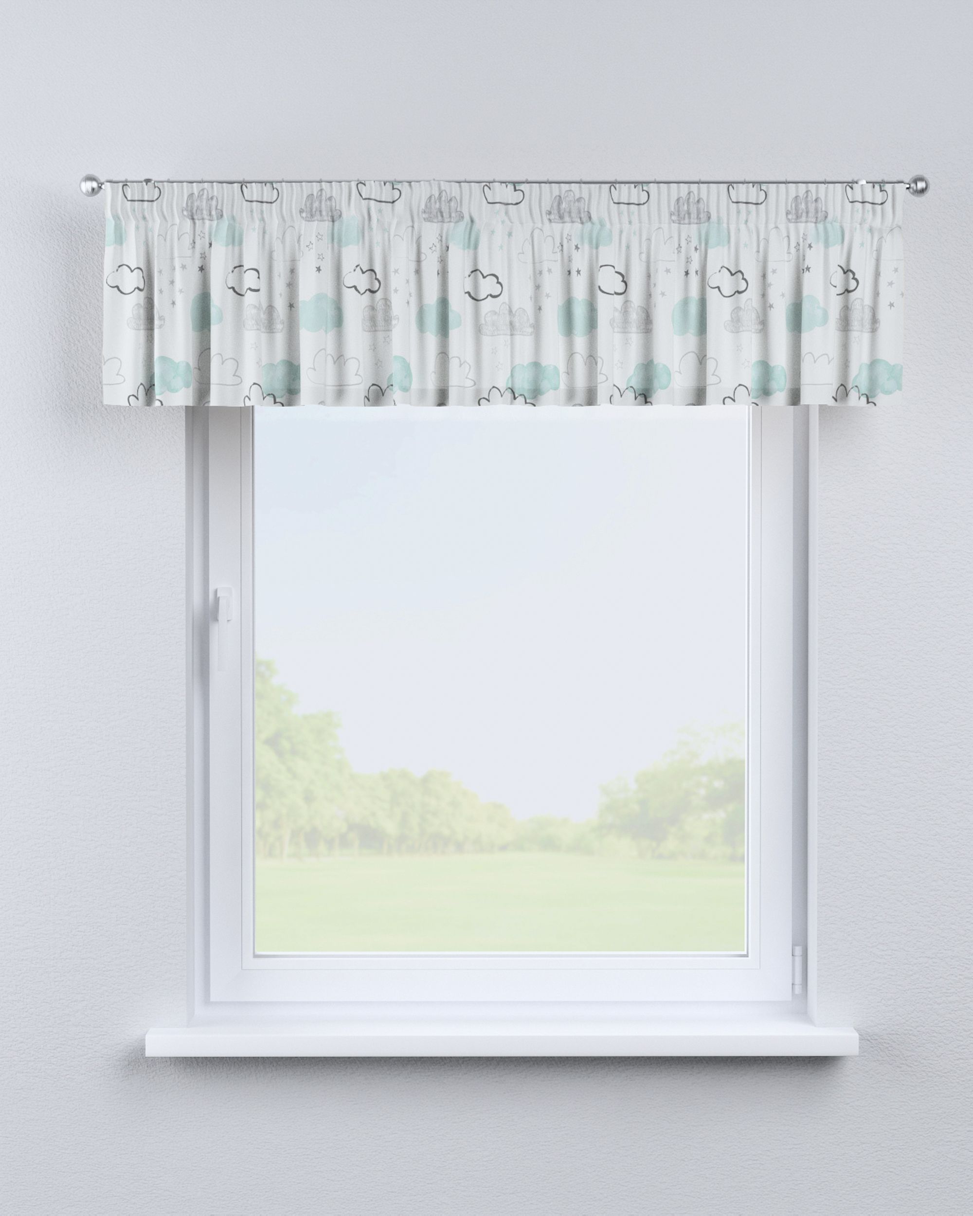 Lambrequin with gathering tape colour white fabric patterned (hover)