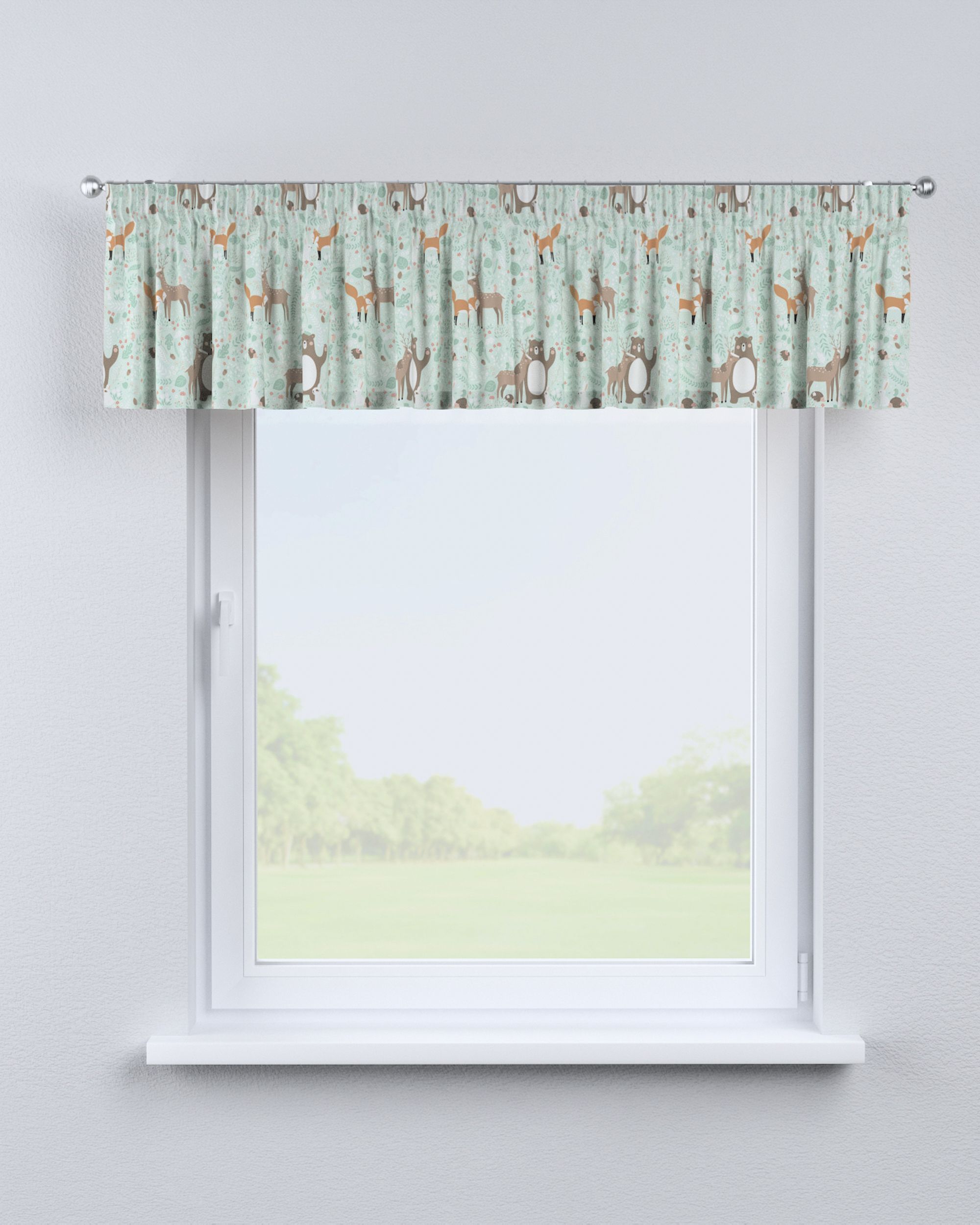 Lambrequin with gathering tape colour green fabric patterned (hover)