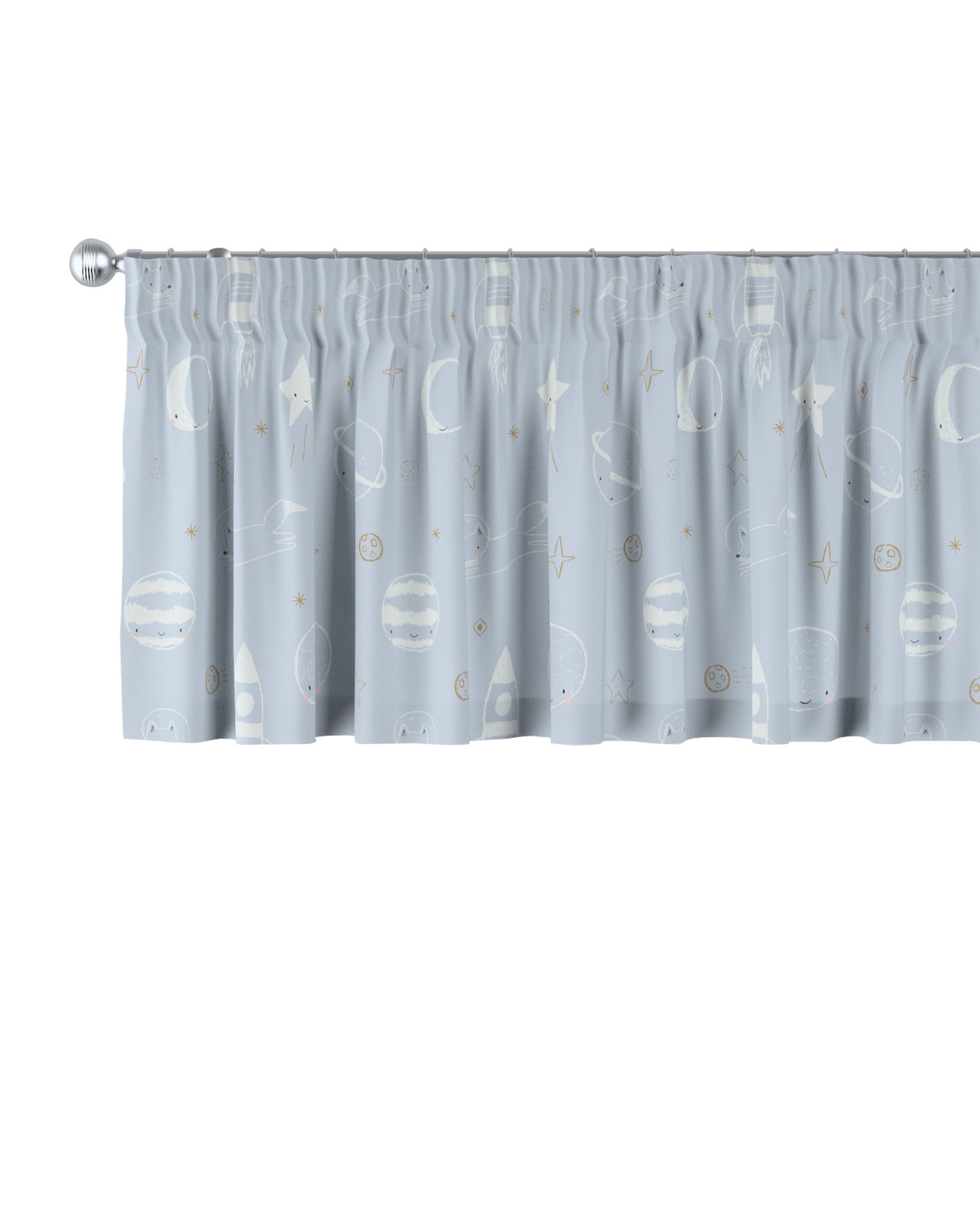 Lambrequin with gathering tape colour blue fabric patterned
