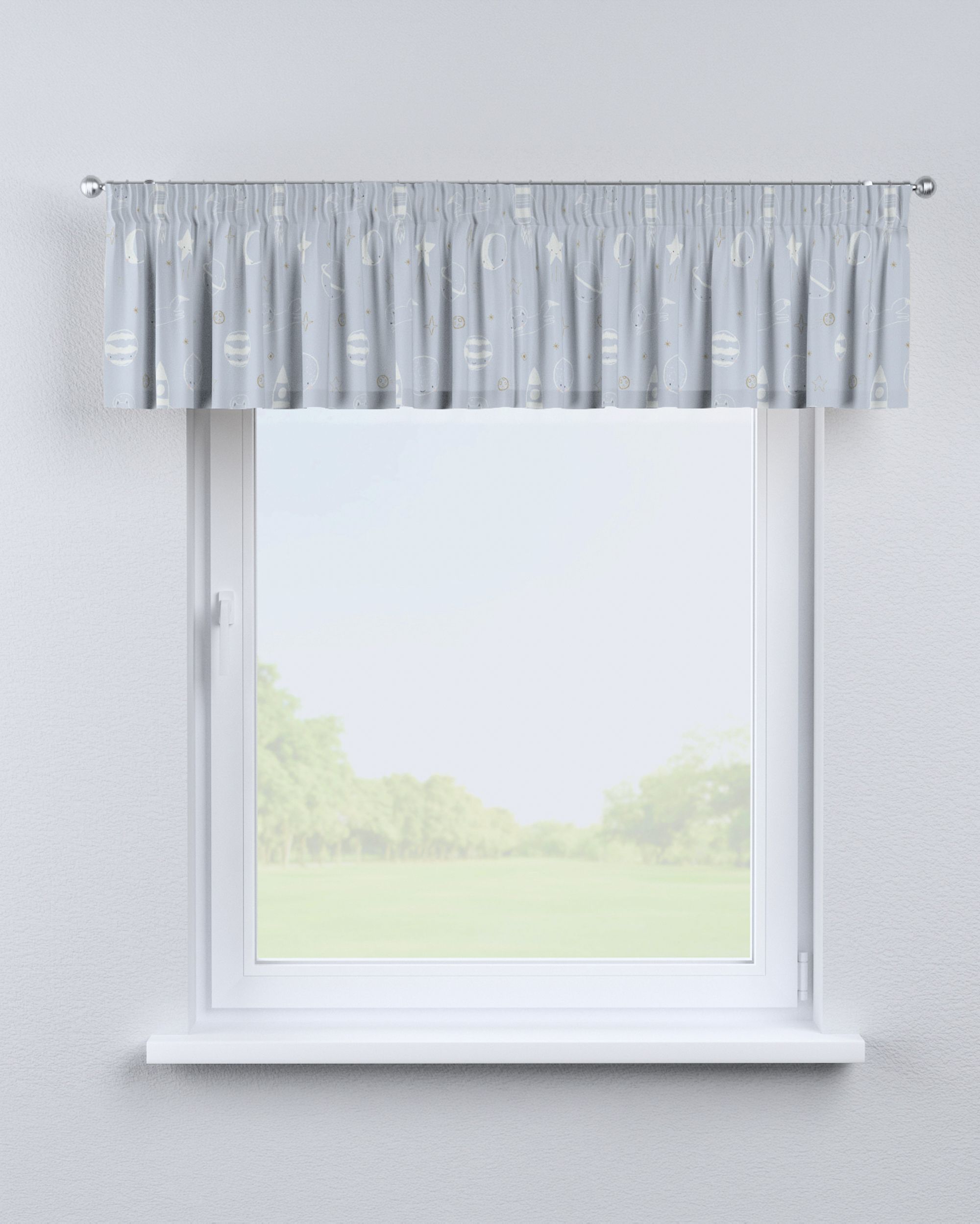 Lambrequin with gathering tape colour blue fabric patterned (hover)