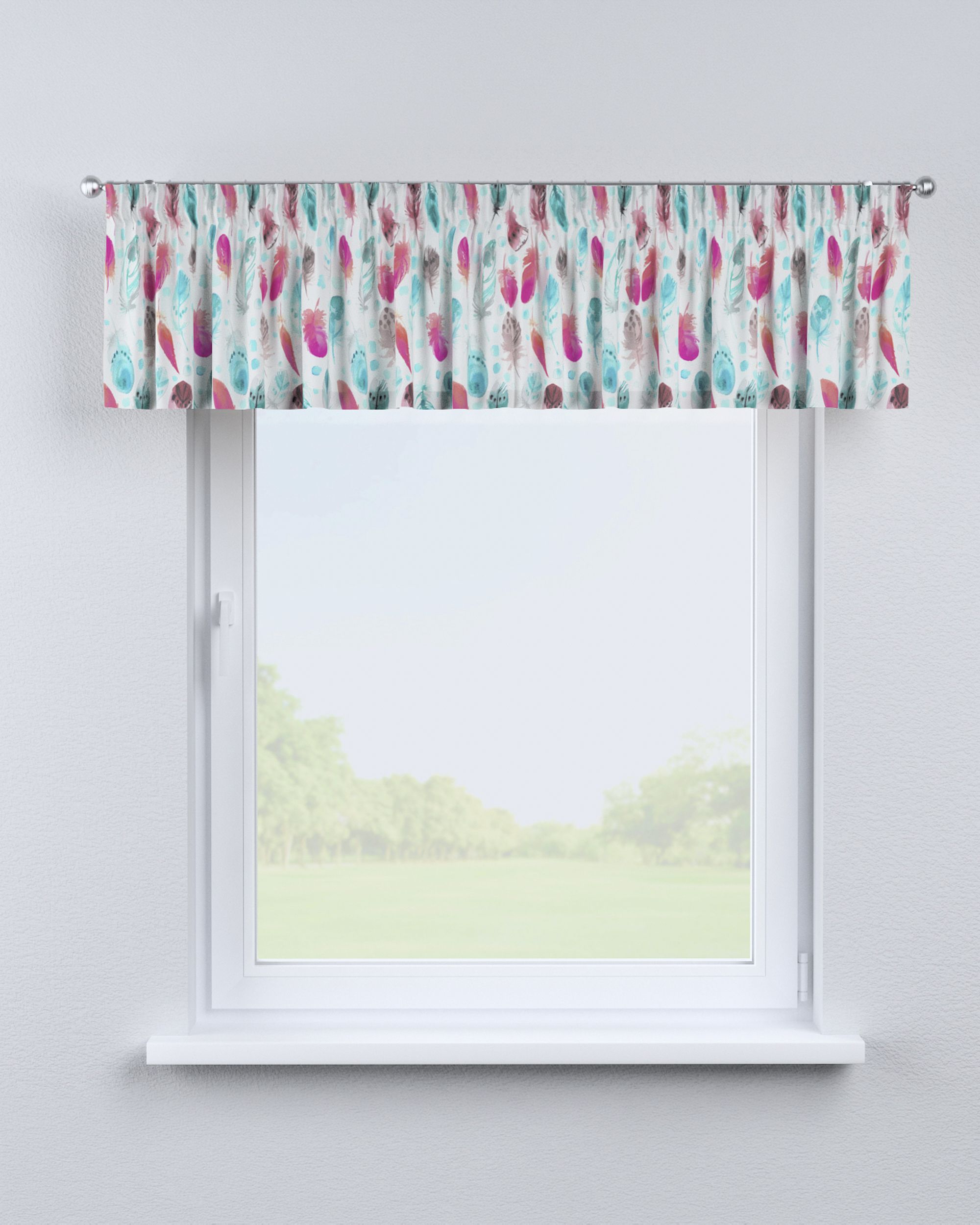 Lambrequin with gathering tape colour blue fabric patterned (hover)