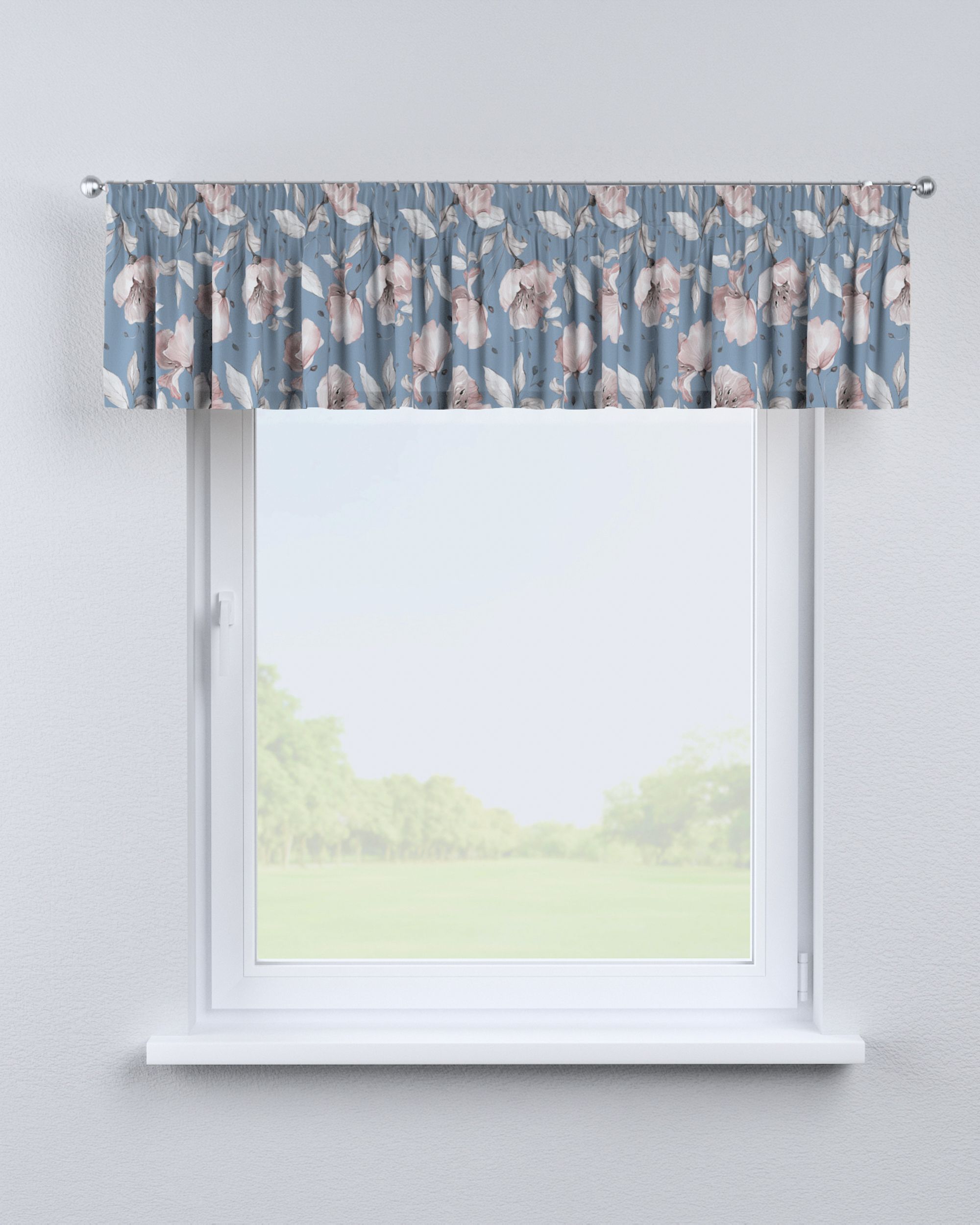 Lambrequin with gathering tape colour blue fabric patterned (hover)