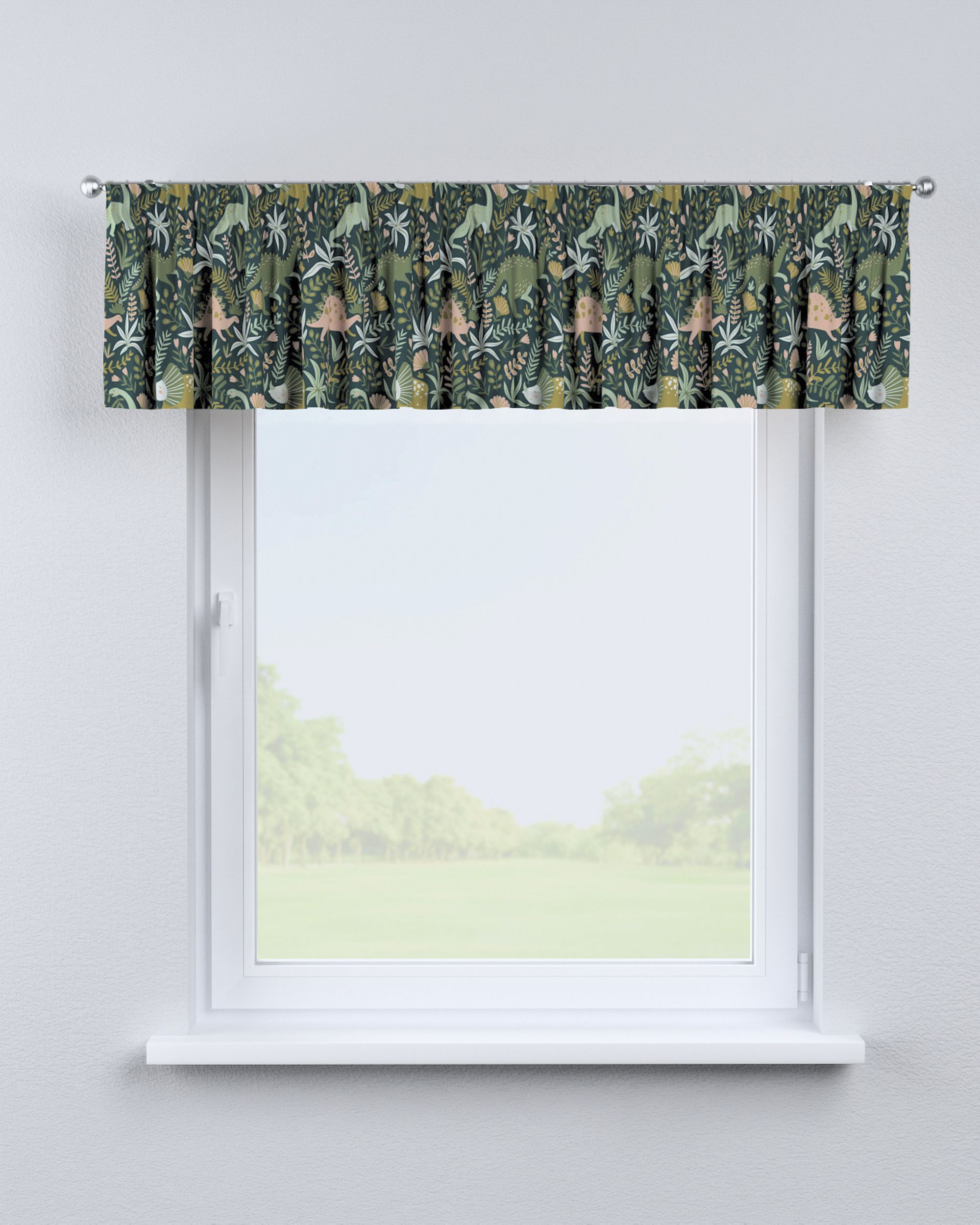 Lambrequin with gathering tape colour green fabric patterned (hover)