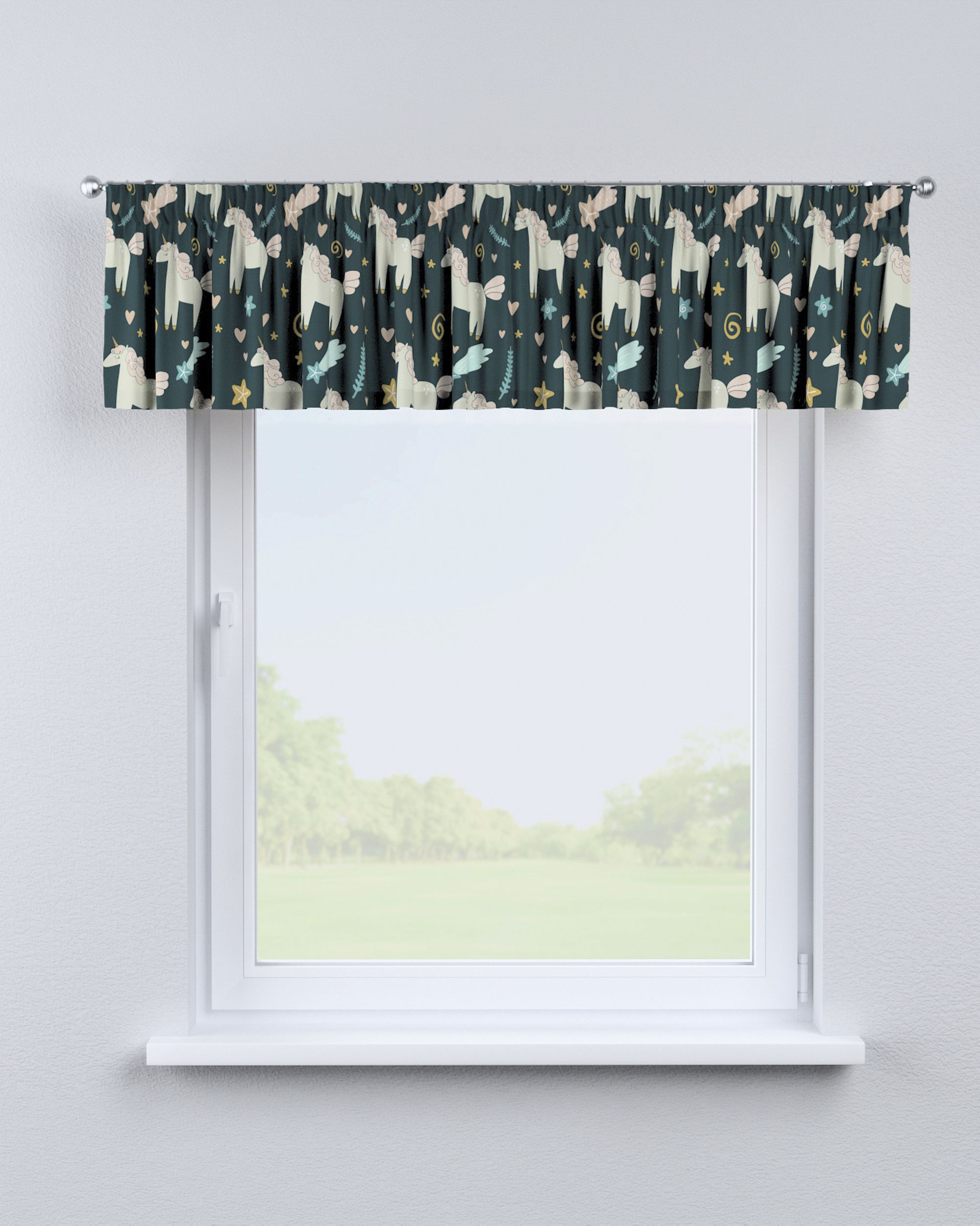 Lambrequin with gathering tape colour brown fabric patterned (hover)