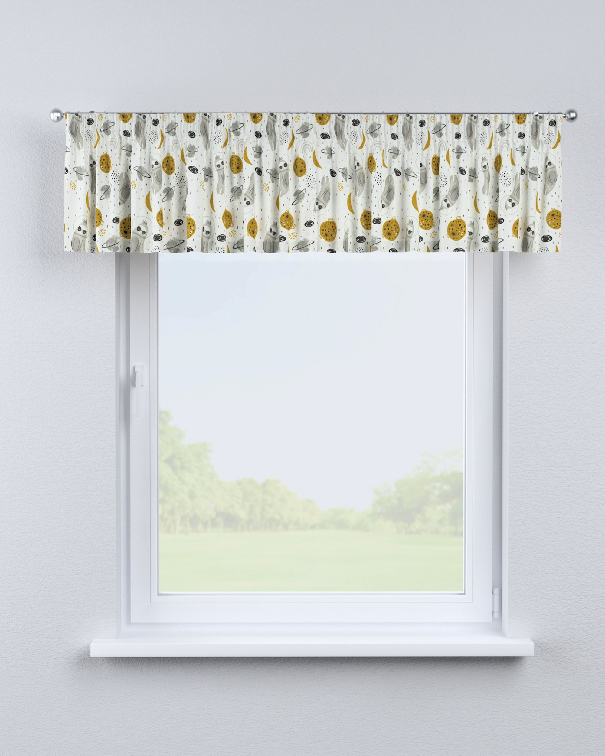 Lambrequin with gathering tape colour white fabric patterned (hover)