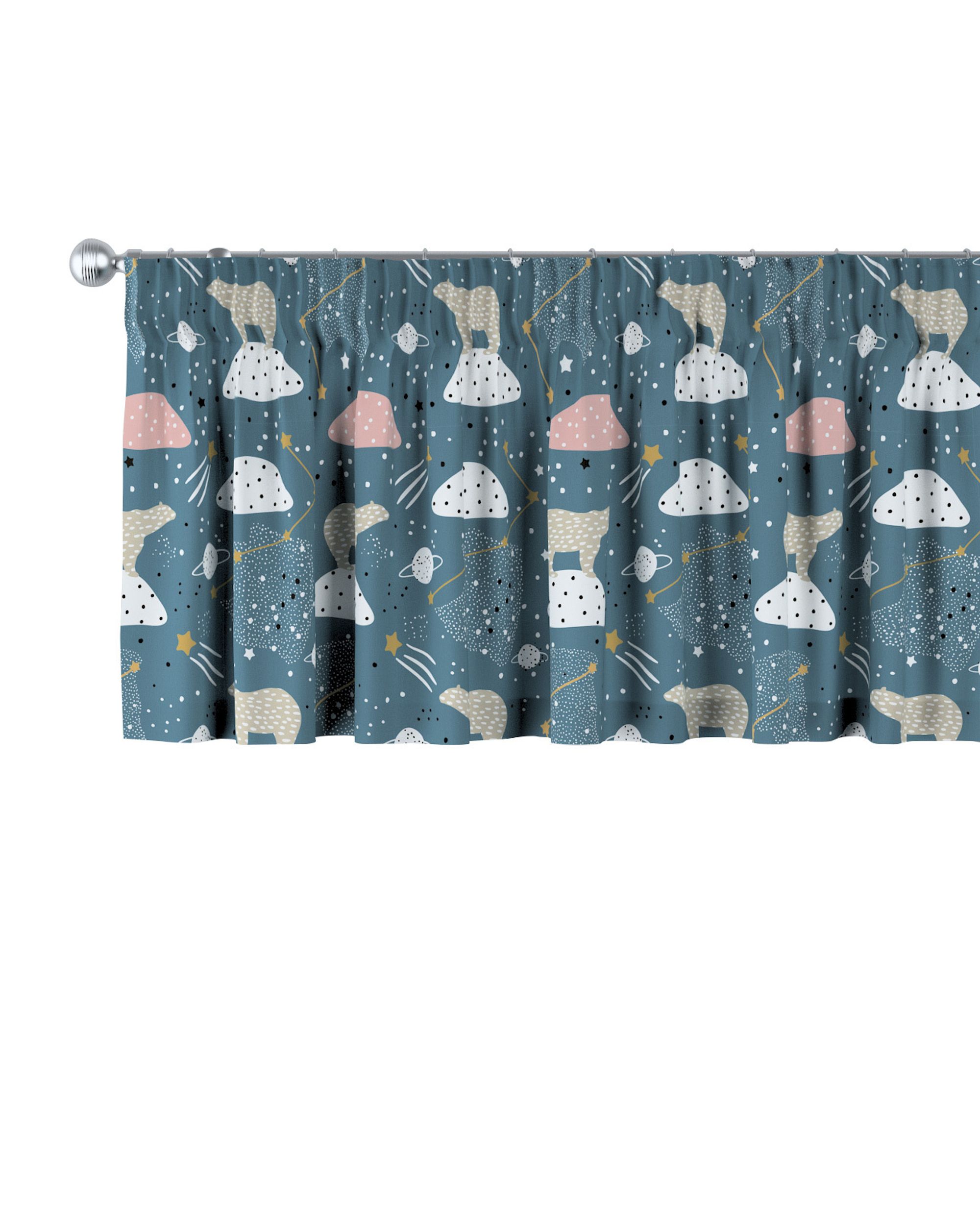 Lambrequin with gathering tape colour blue fabric patterned