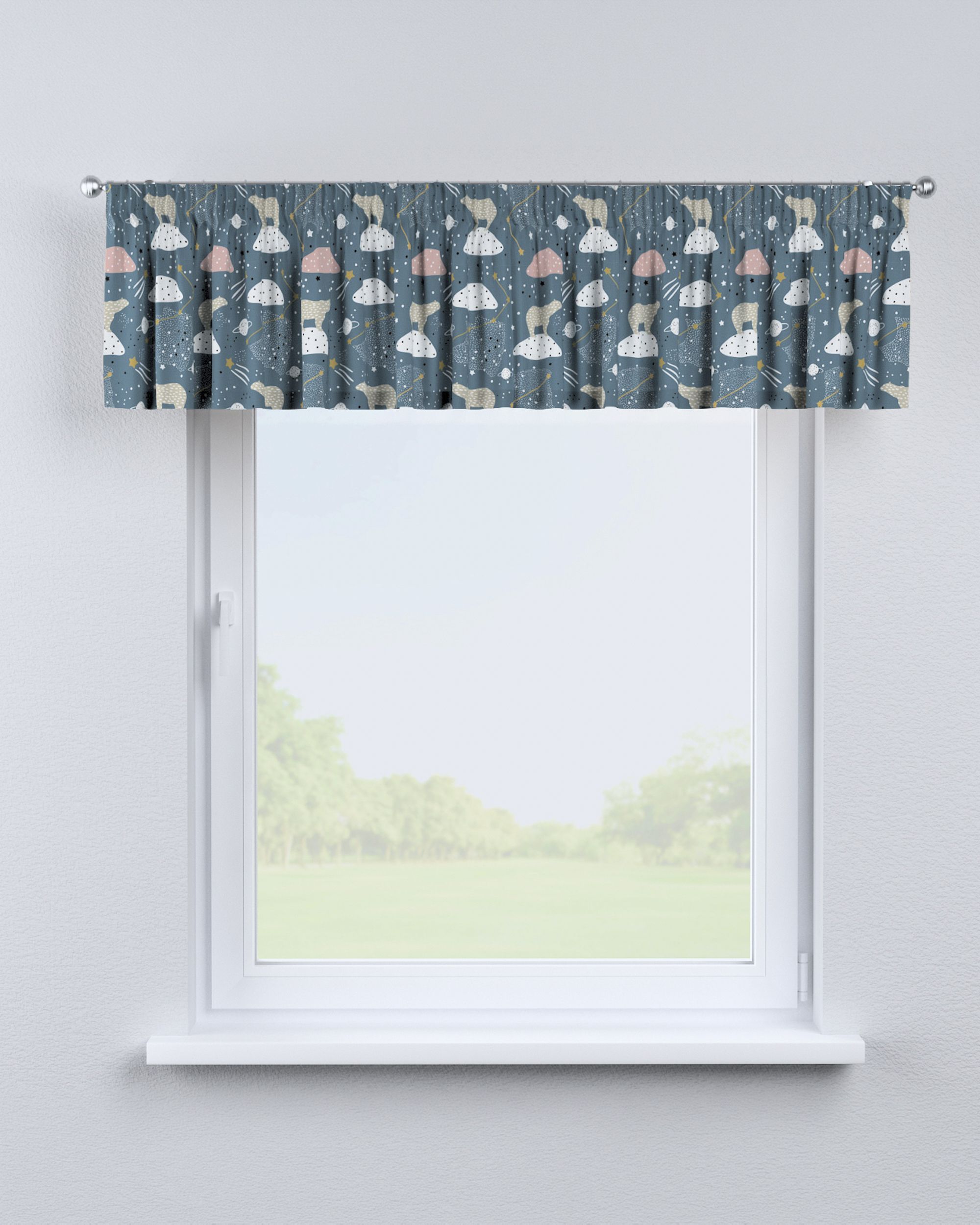 Lambrequin with gathering tape colour blue fabric patterned (hover)