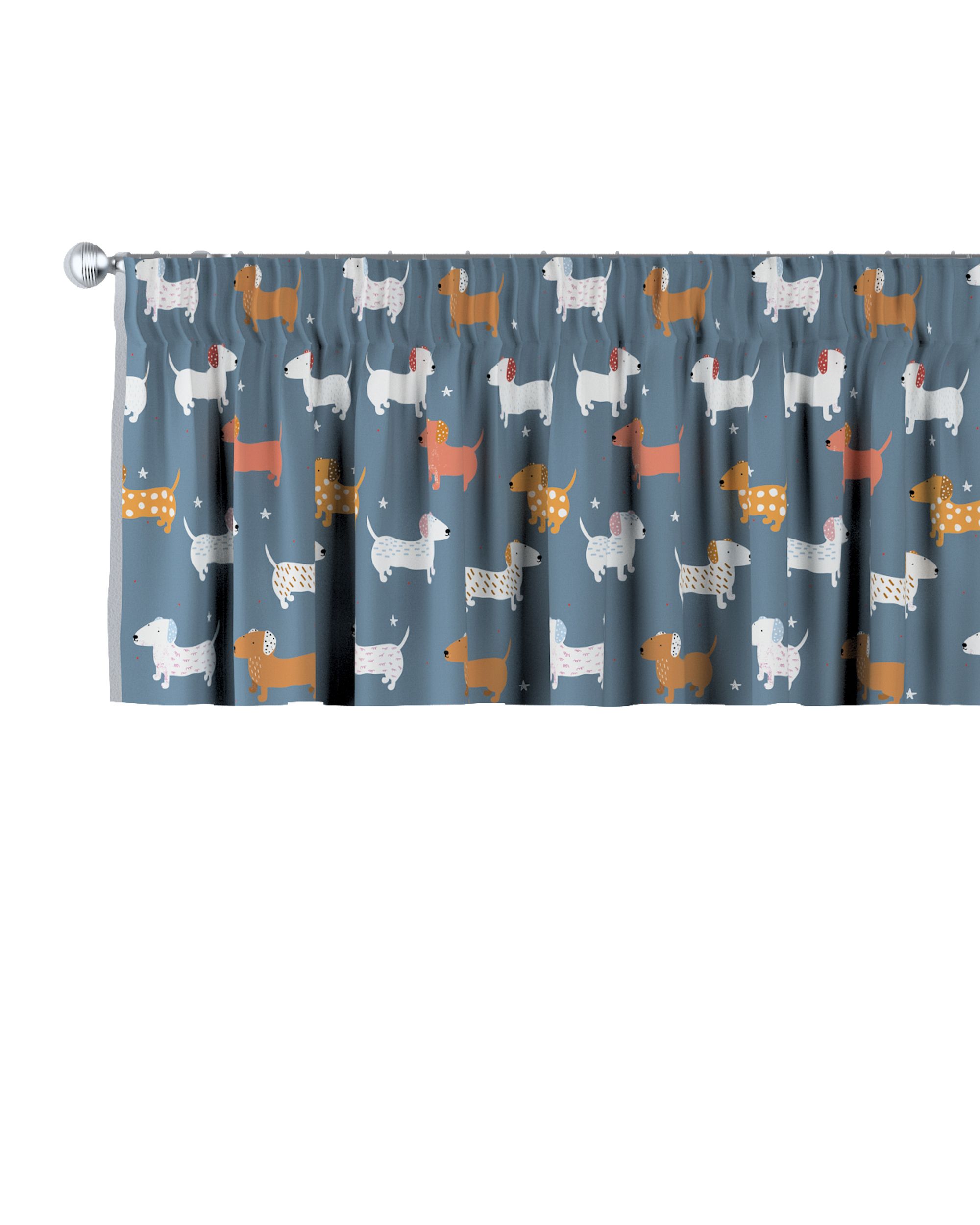 Lambrequin with gathering tape colour blue fabric patterned