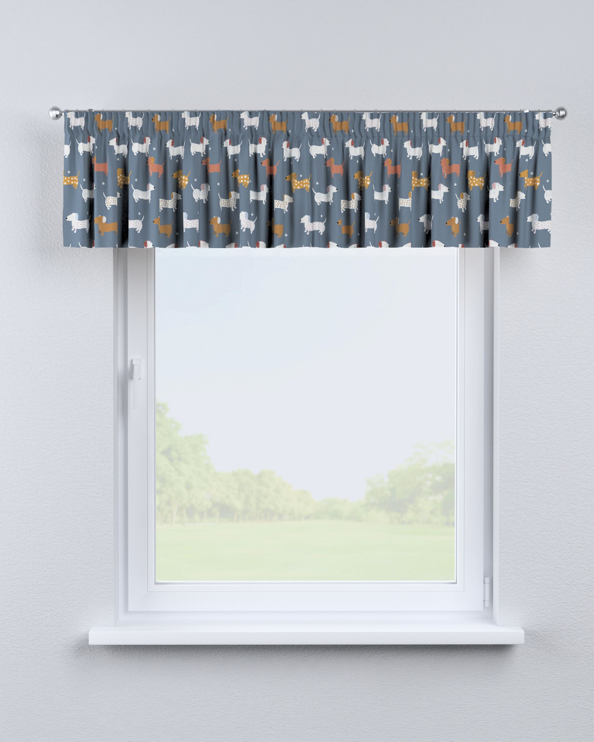 Lambrequin with gathering tape colour blue fabric patterned (hover)