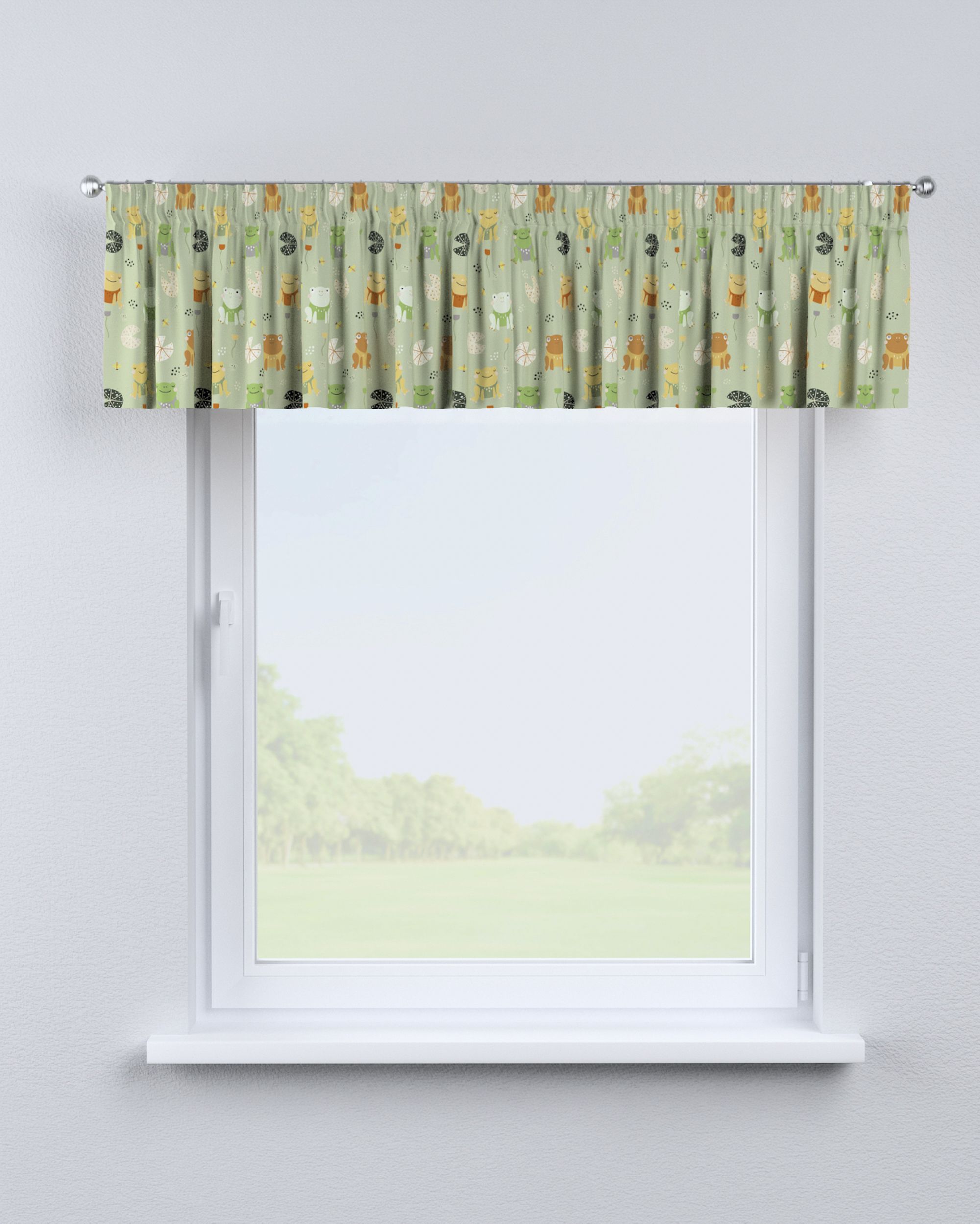 Lambrequin with gathering tape colour green fabric patterned (hover)