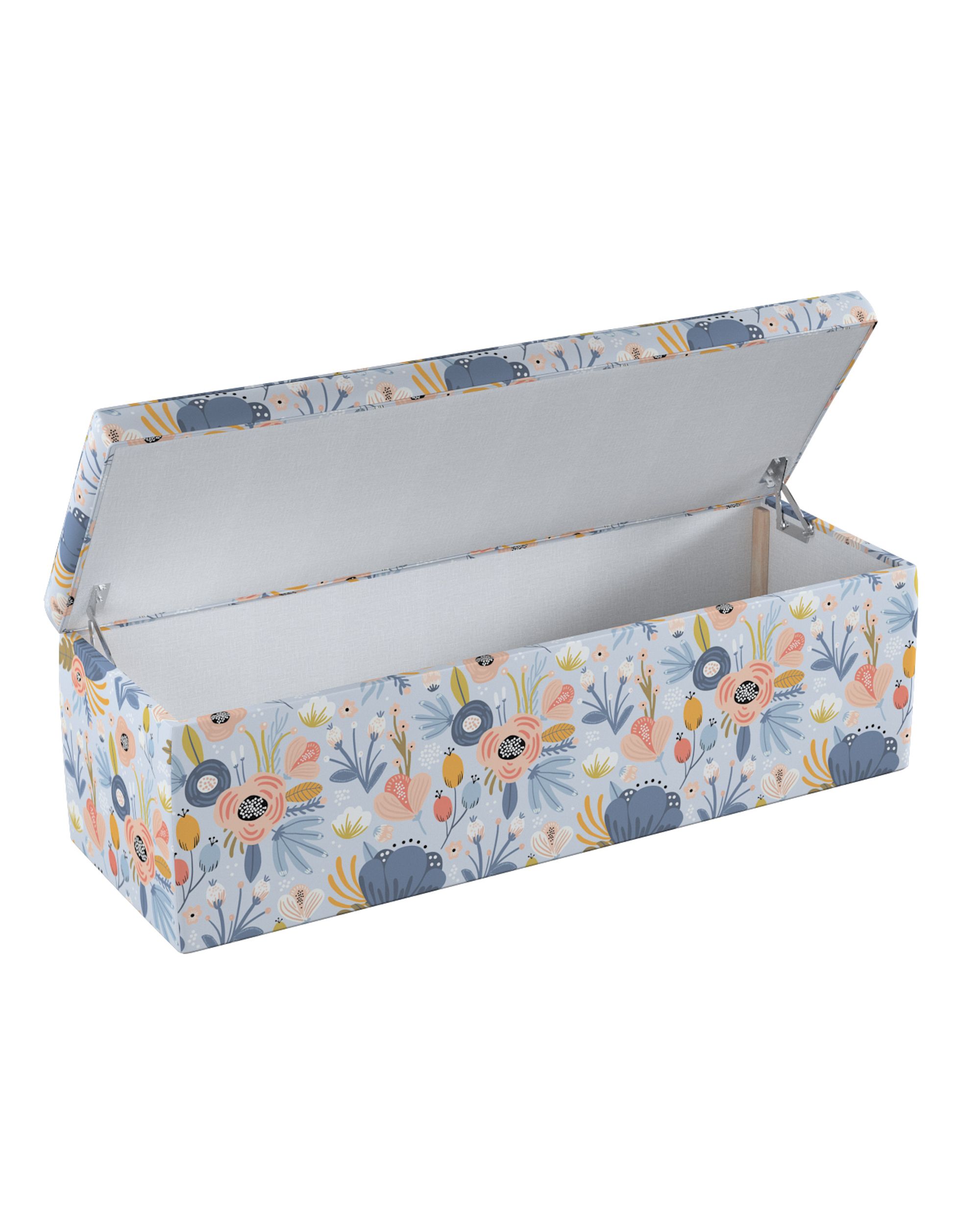 Upholstered storage chest colour blue fabric patterned (hover)