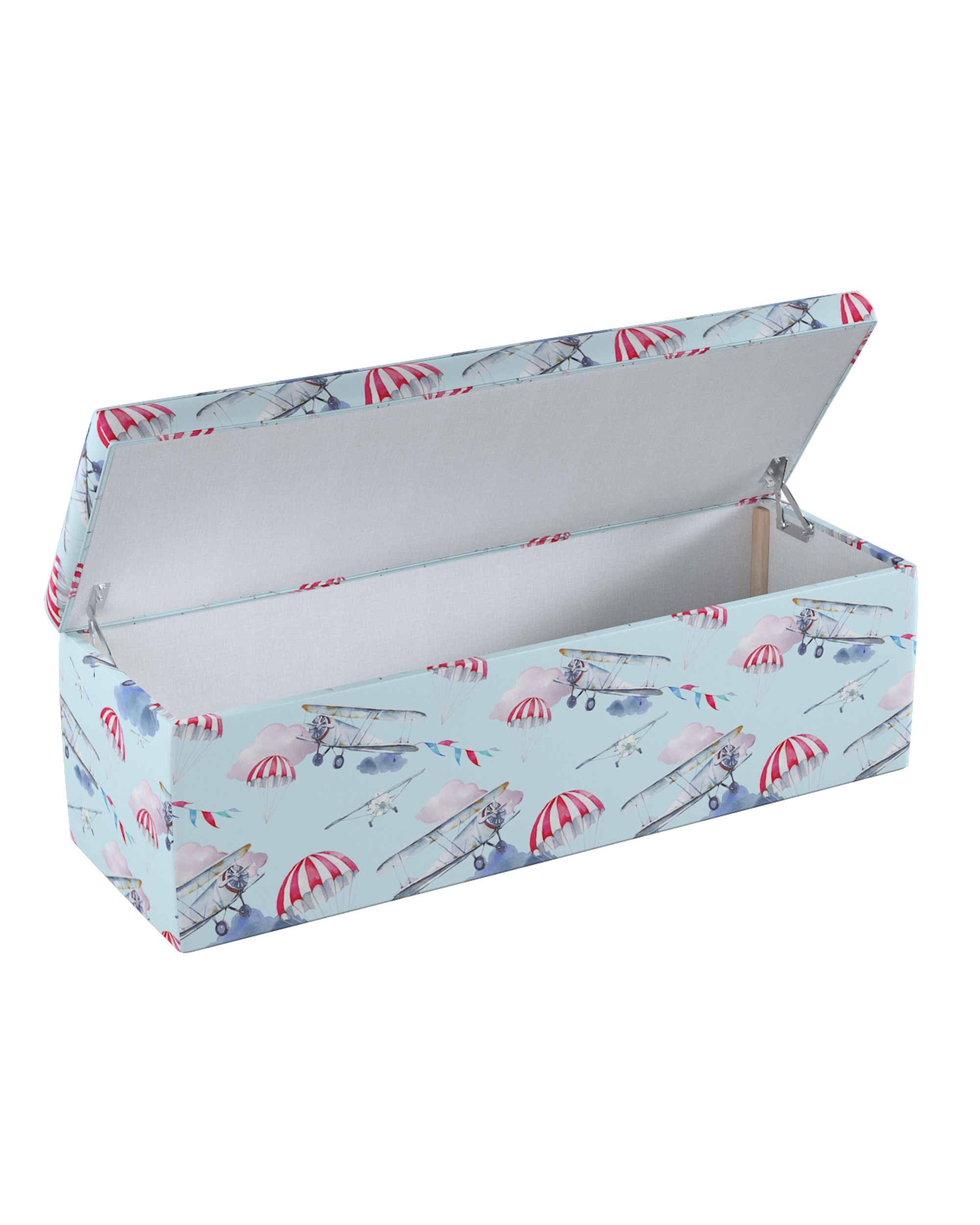 Upholstered storage chest colour blue fabric patterned (hover)