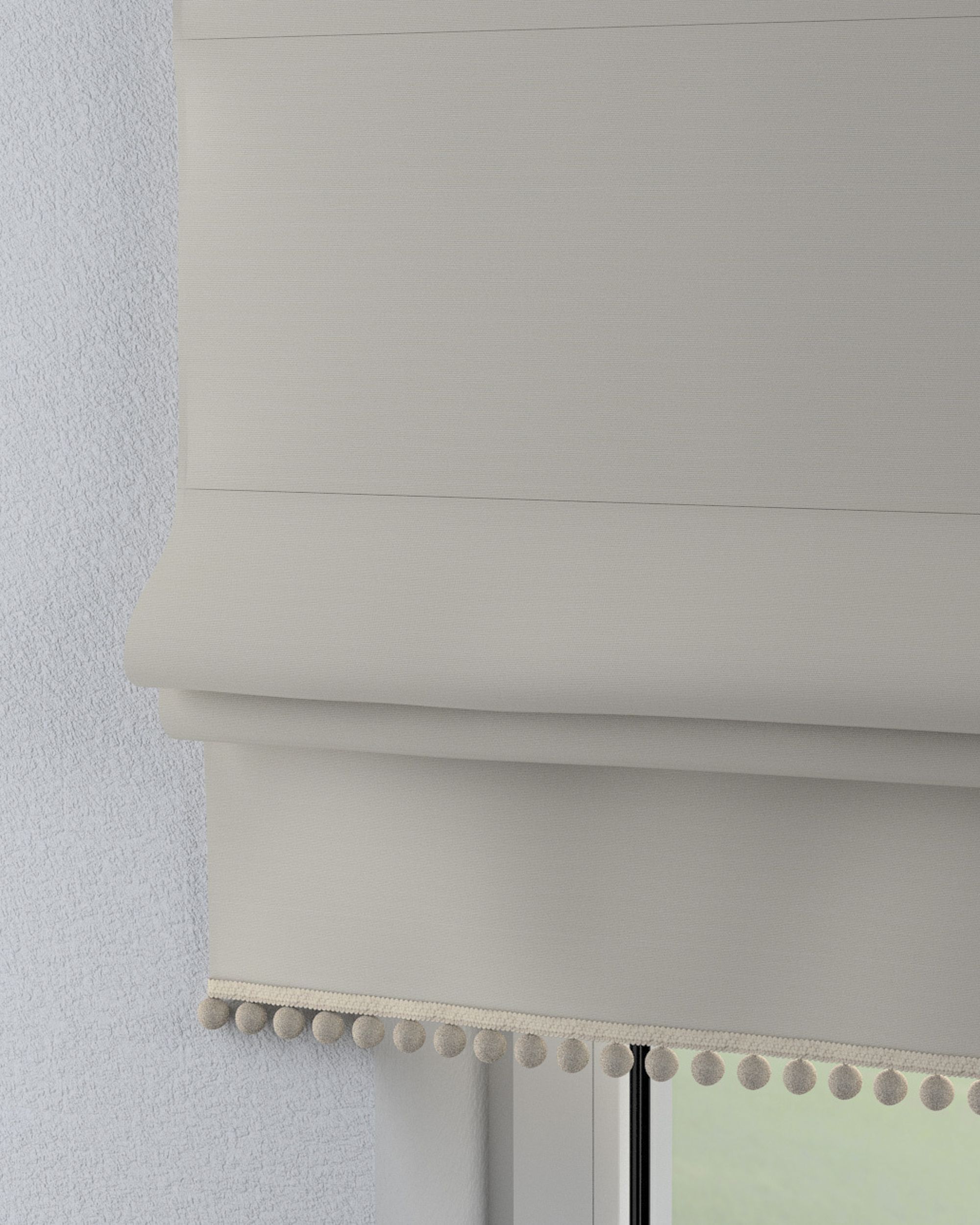 Roman blind with pompoms colour grey