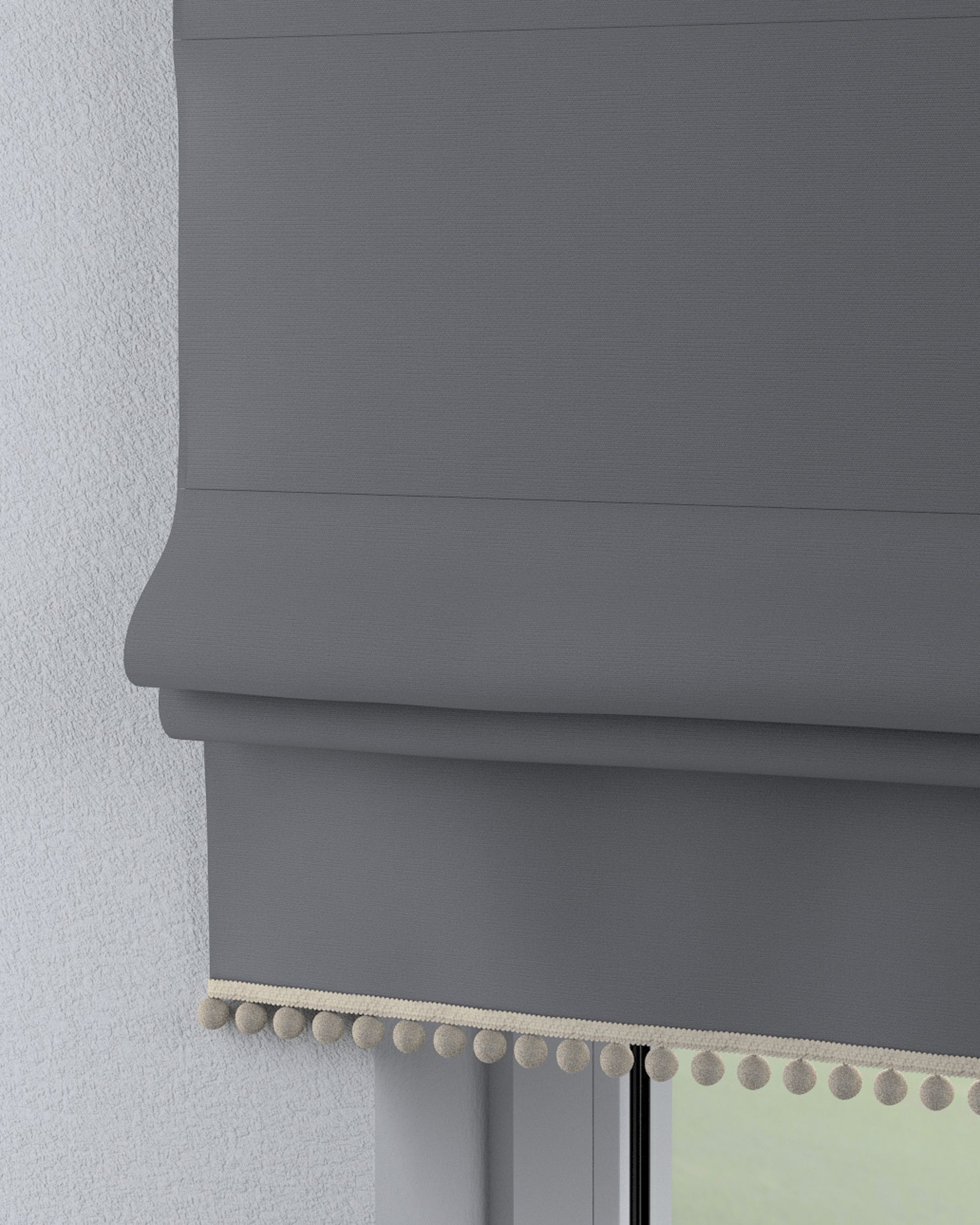 Roman blind with pompoms colour grey