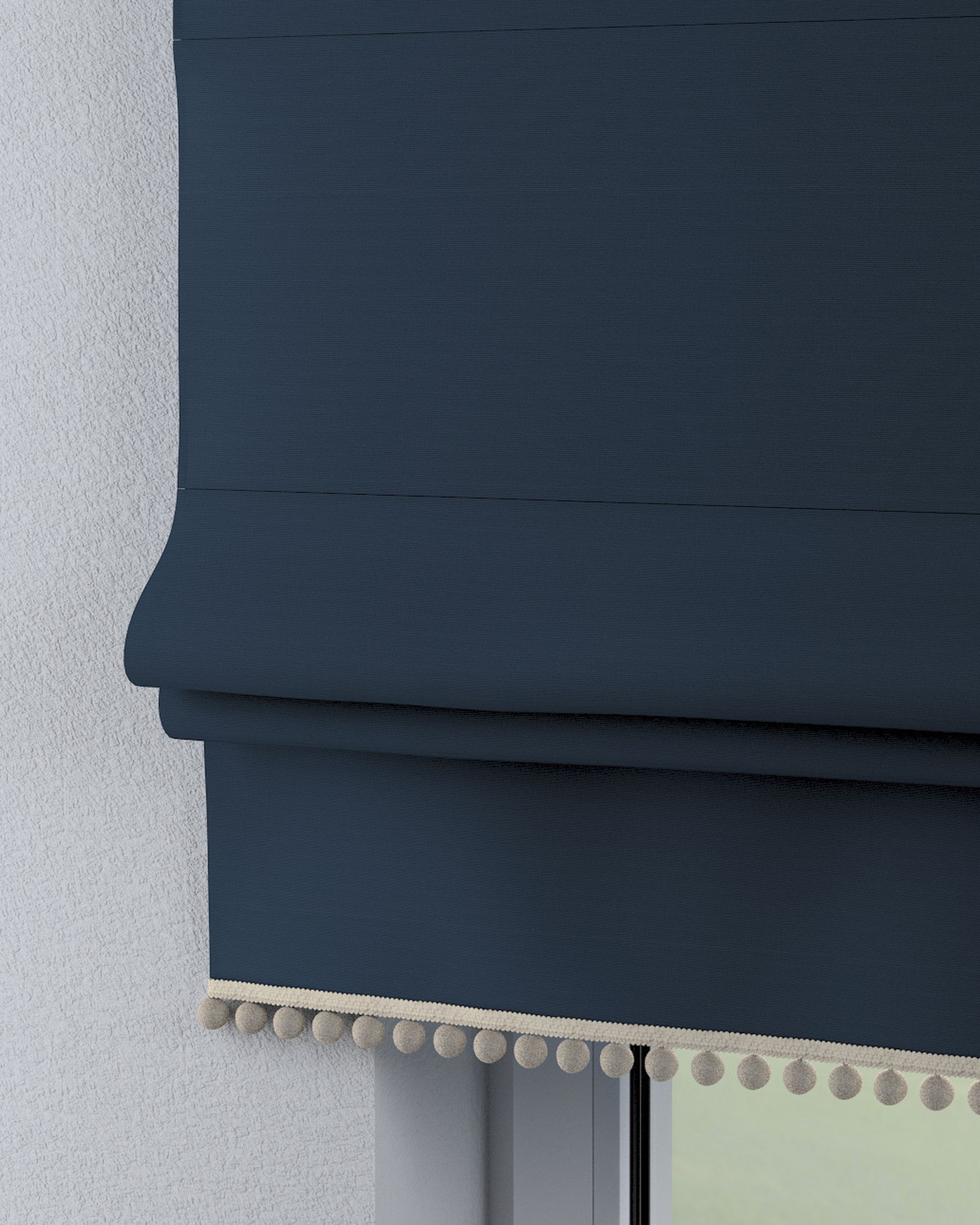 Roman blind with pompoms colour navy blue