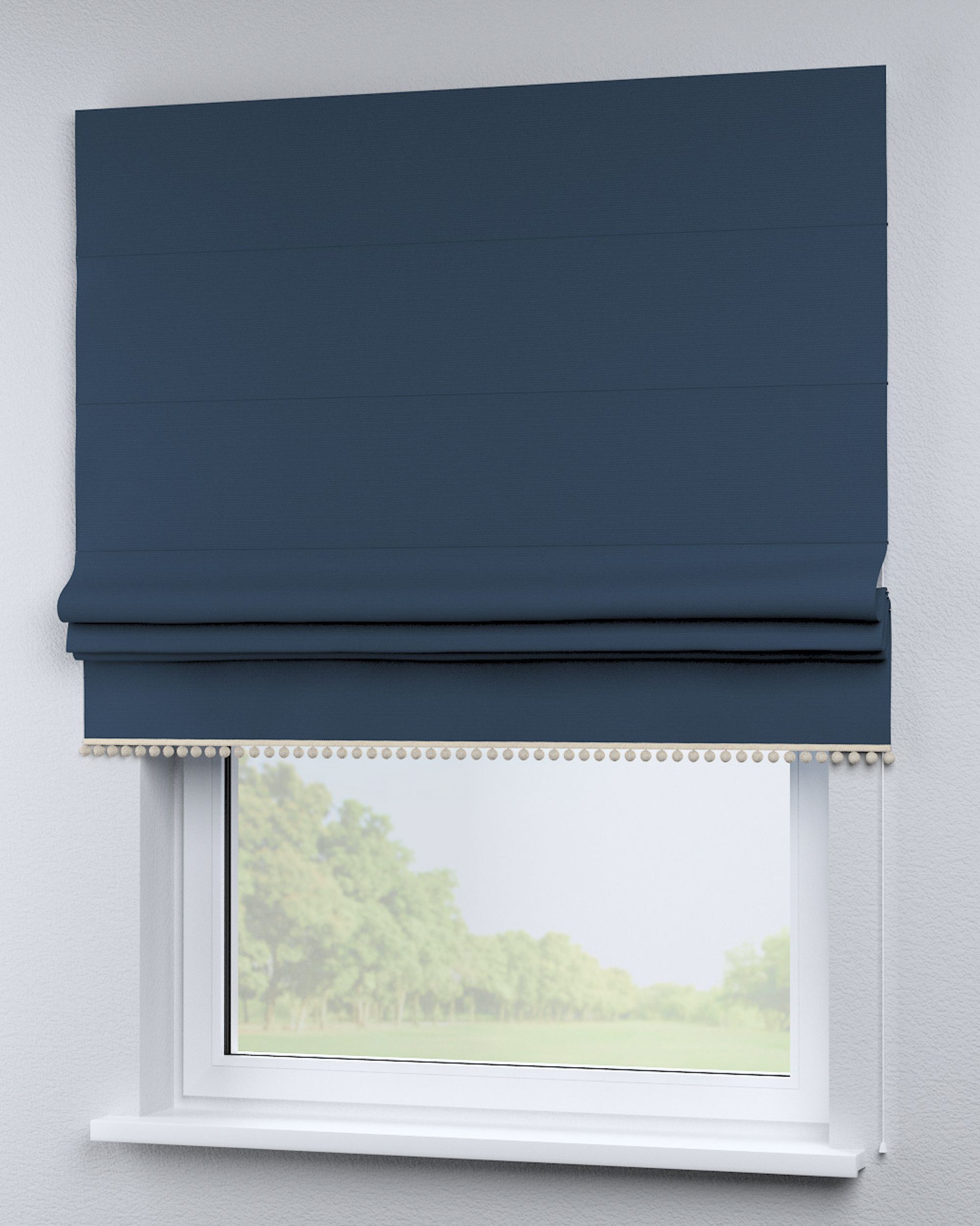 Roman blind with pompoms colour navy blue (hover)